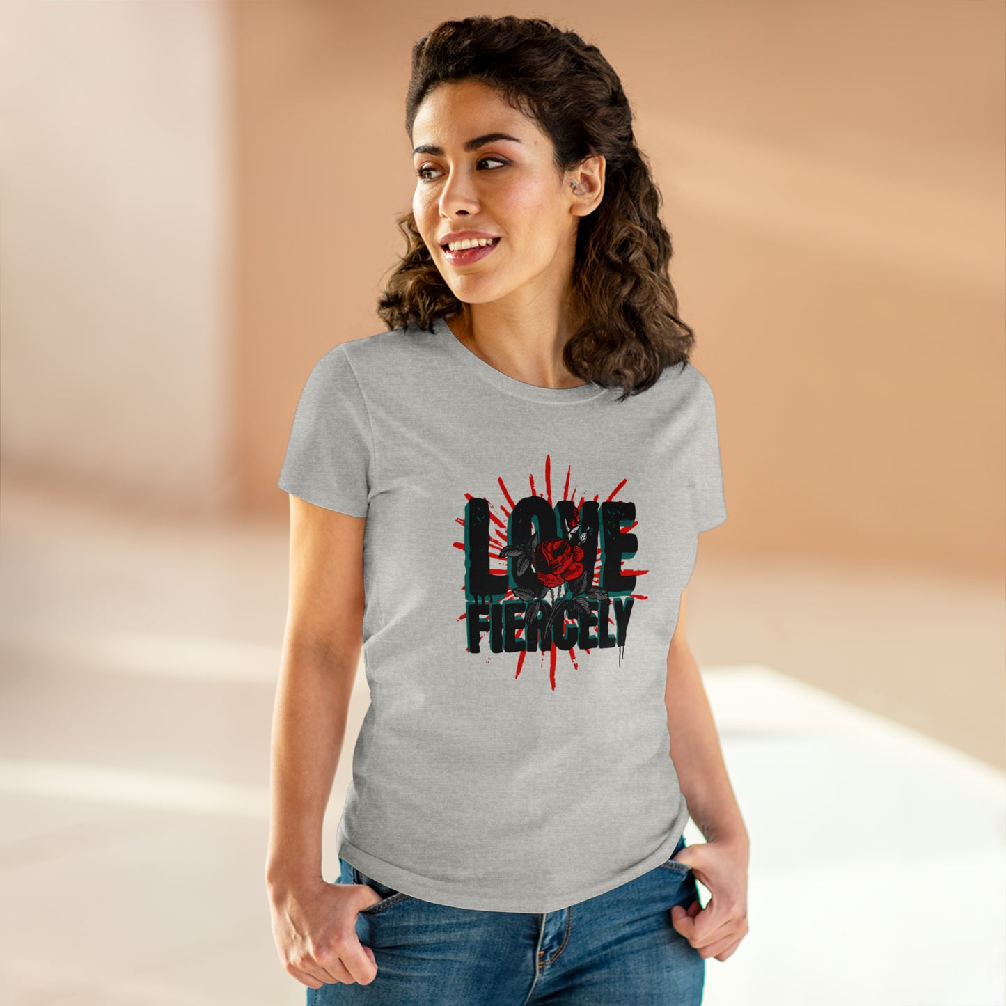 Love Fiercel, Reds Rose, Women's Midweight Cotton Tee