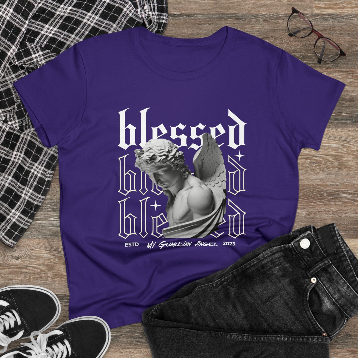 Blessed, My Guardian Angel, Women's Midweight Cotton Tee