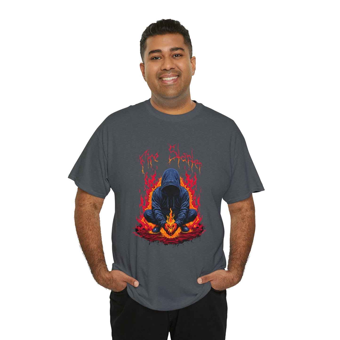 Fire Starter, Hooded man with superpowers, Unisex Heavy Cotton Tee