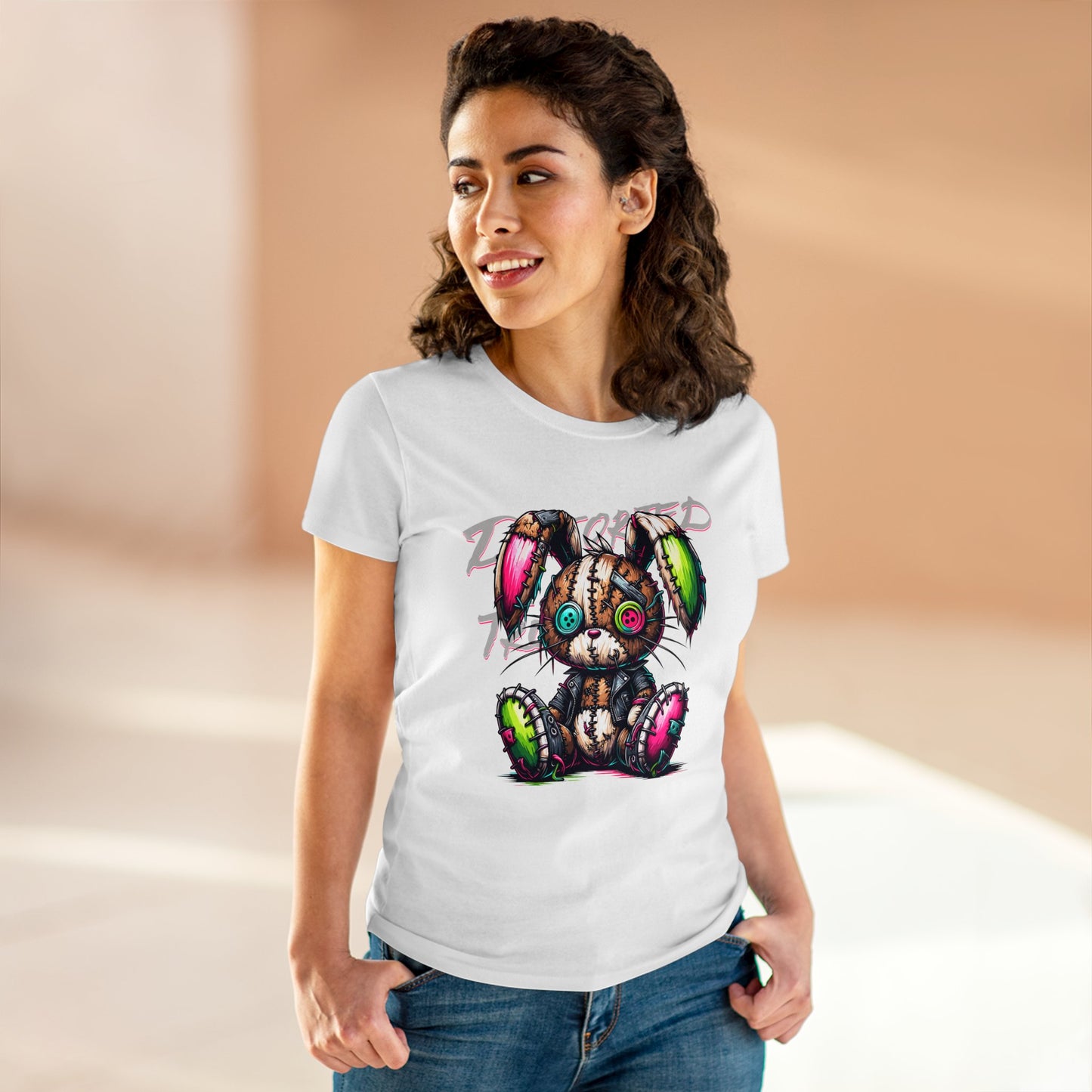 Distorted Truth, Ragdoll Bunny, Women's Midweight Cotton Tee