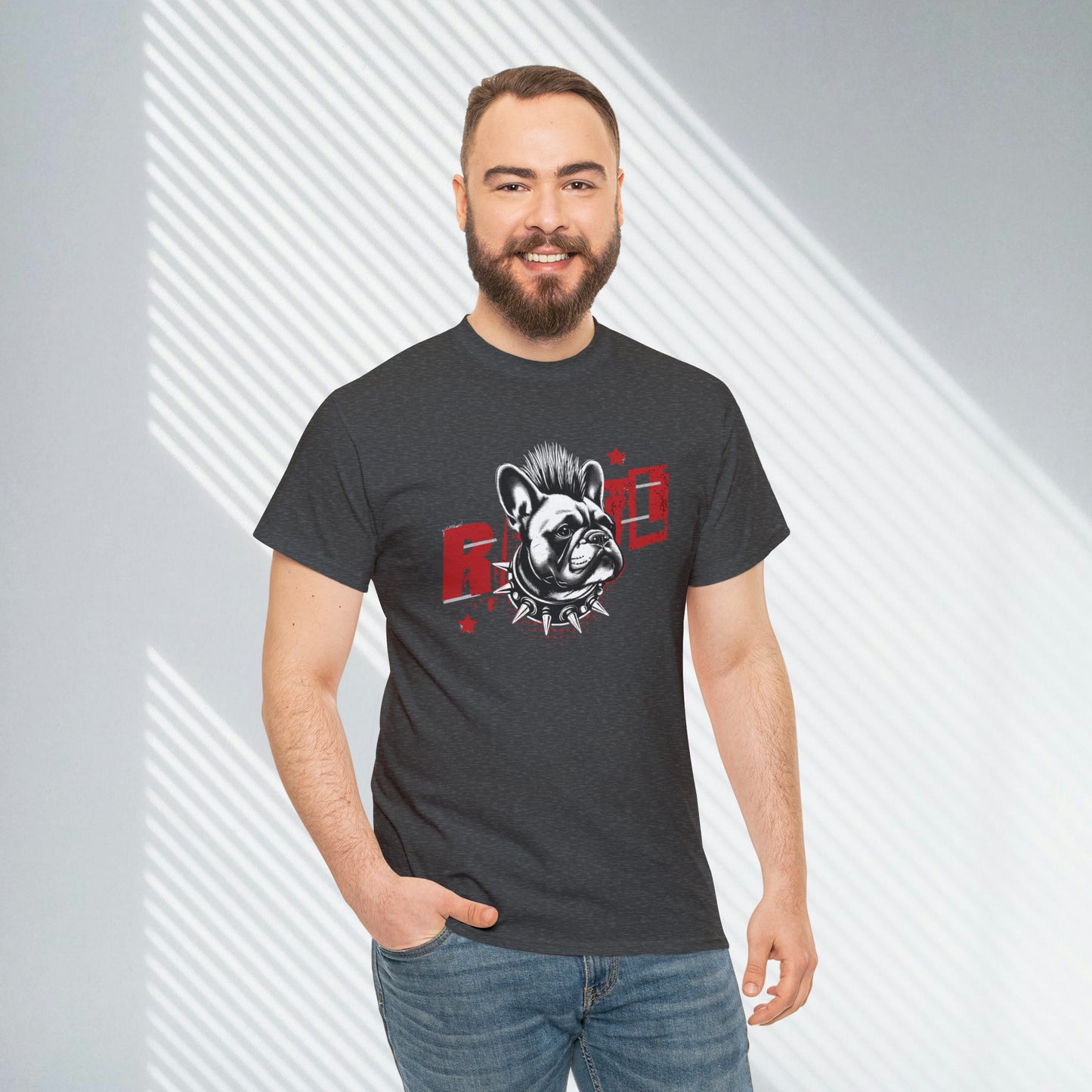 REBEL, Punk French Bulldog, Unisex Heavy Cotton Tee