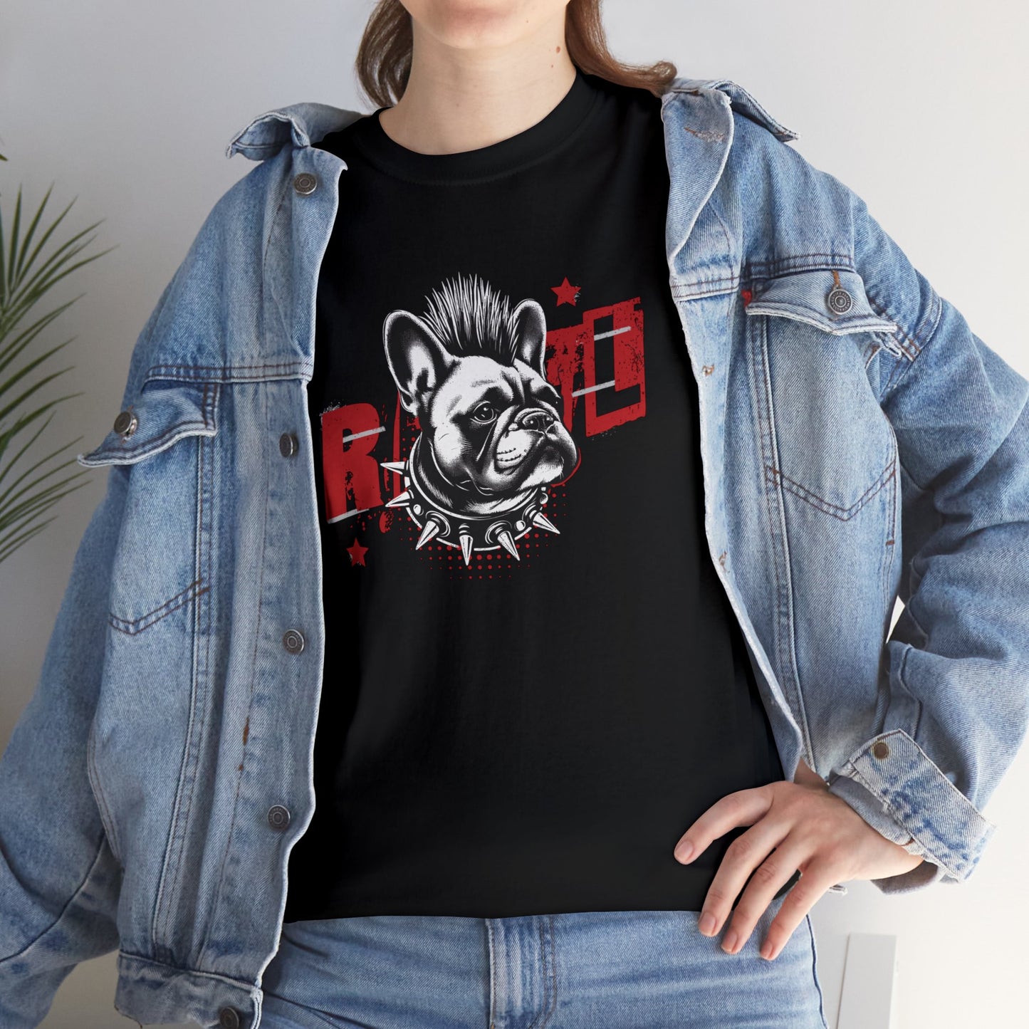REBEL, Punk French Bulldog, Unisex Heavy Cotton Tee