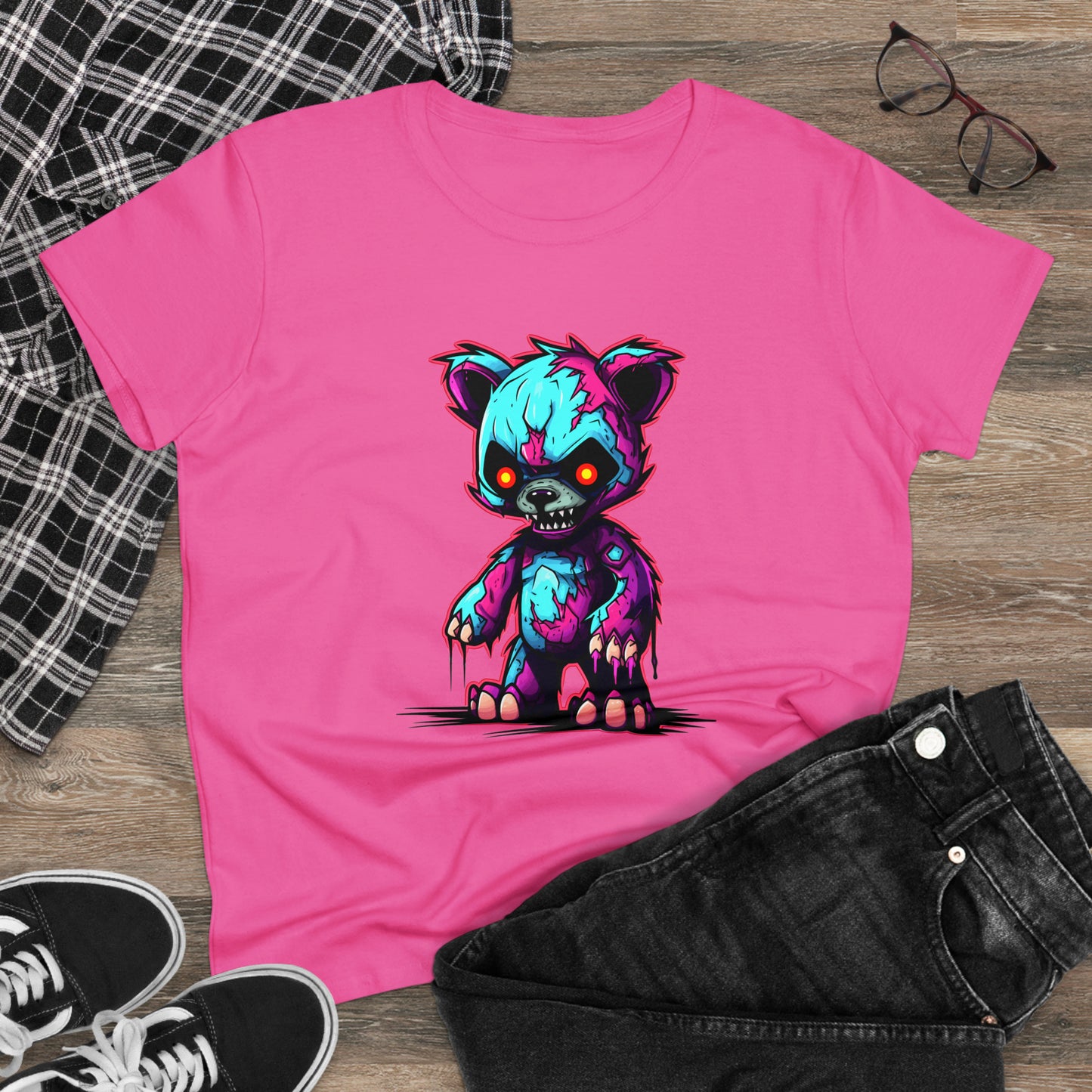 Zombie Teddy Bear, Custom Women's Midweight Cotton Tee