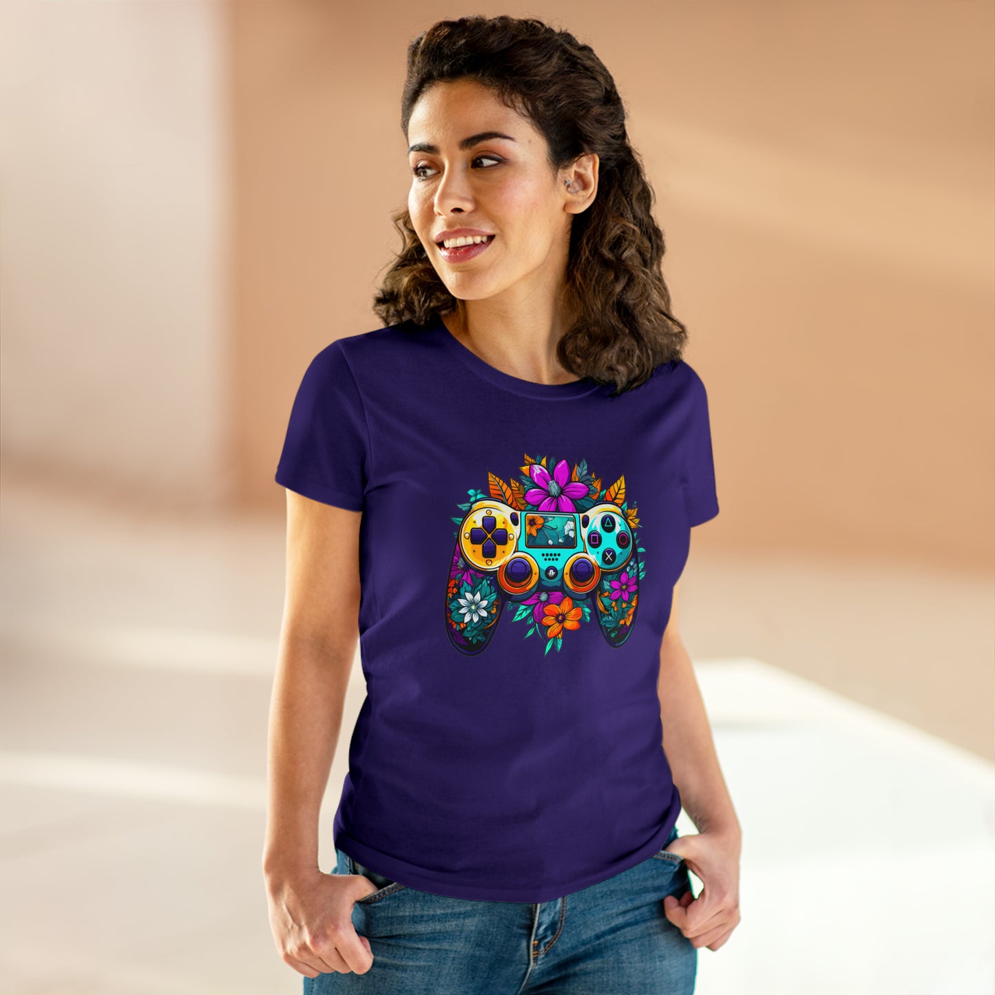 Flower Video game Controller Women's Midweight Cotton Tee