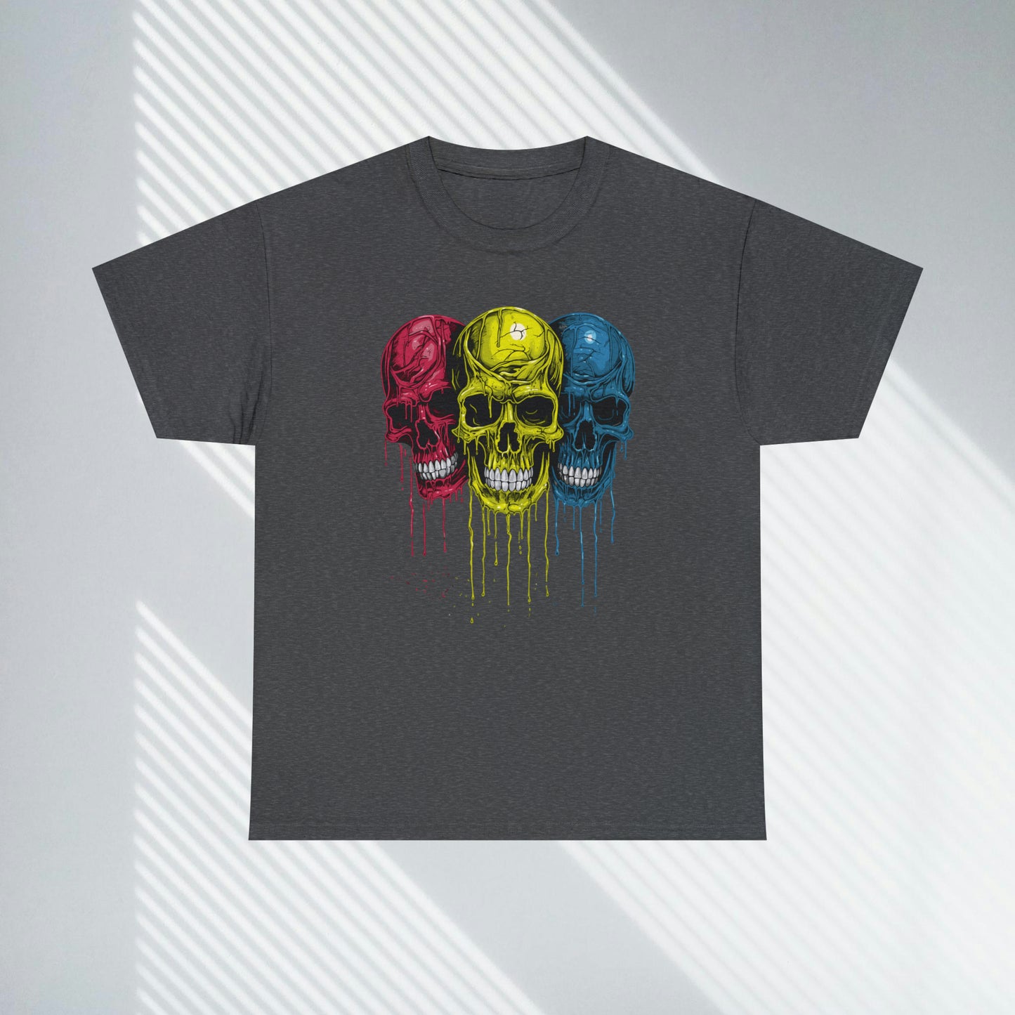 Vivid Decay, Skulls Dripping Paint, Custom Unisex Heavy Cotton Graphic Tee