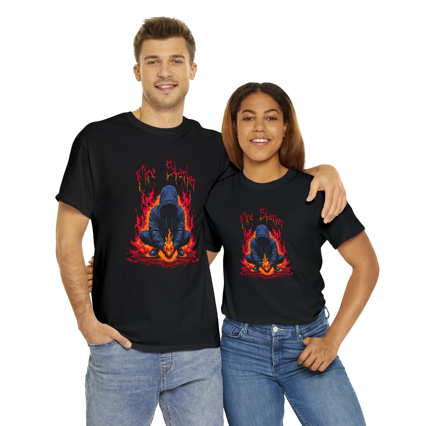 Fire Starter, Hooded man with superpowers, Unisex Heavy Cotton Tee