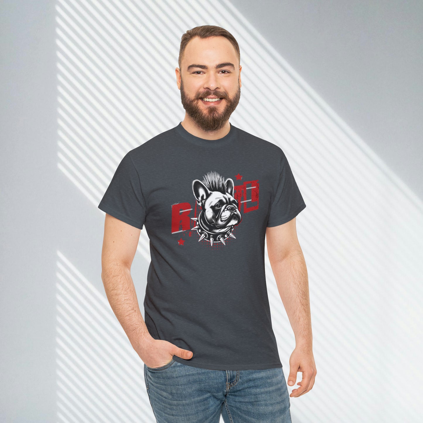 REBEL, Punk French Bulldog, Unisex Heavy Cotton Tee