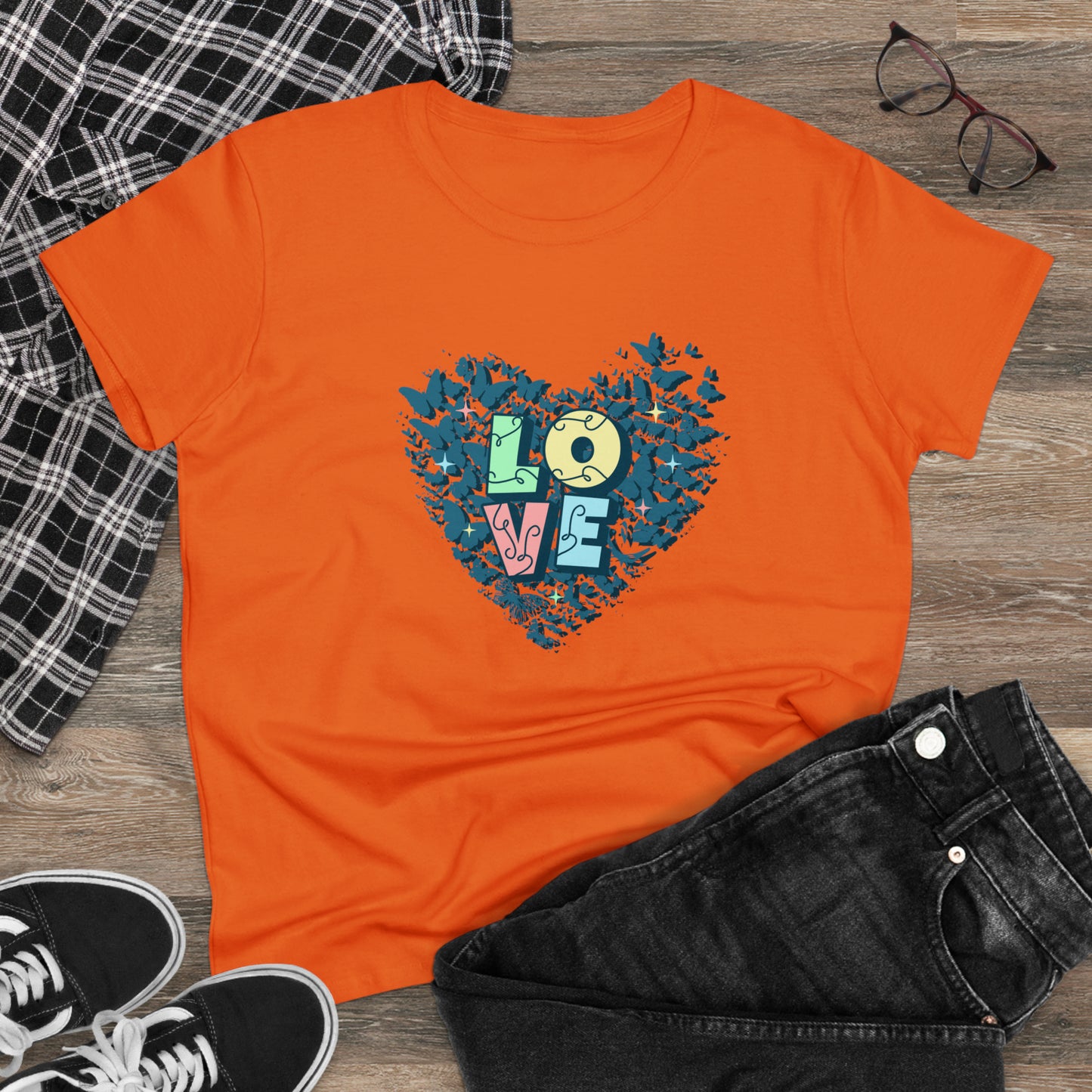 LOVE, Butterfly Heart, Women's Midweight Cotton Tee