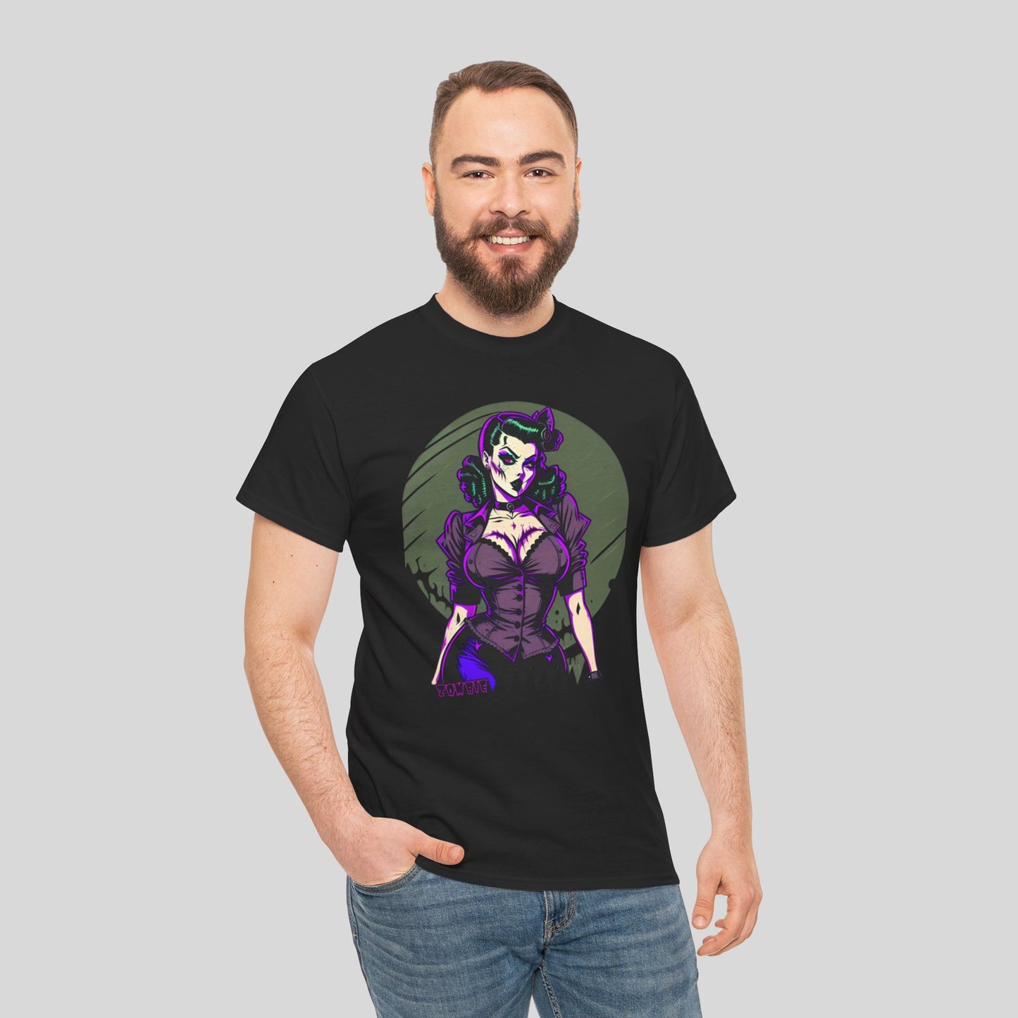 Zombie Pin-up Model, Custom Graphic Unisex Heavy Cotton Tee