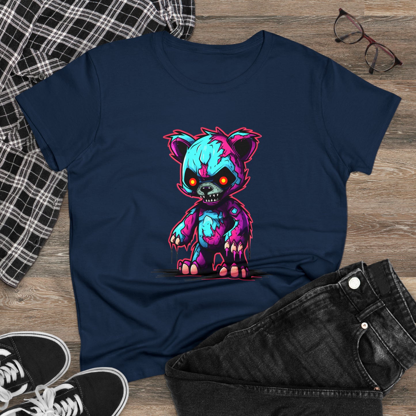 Zombie Teddy Bear, Custom Women's Midweight Cotton Tee
