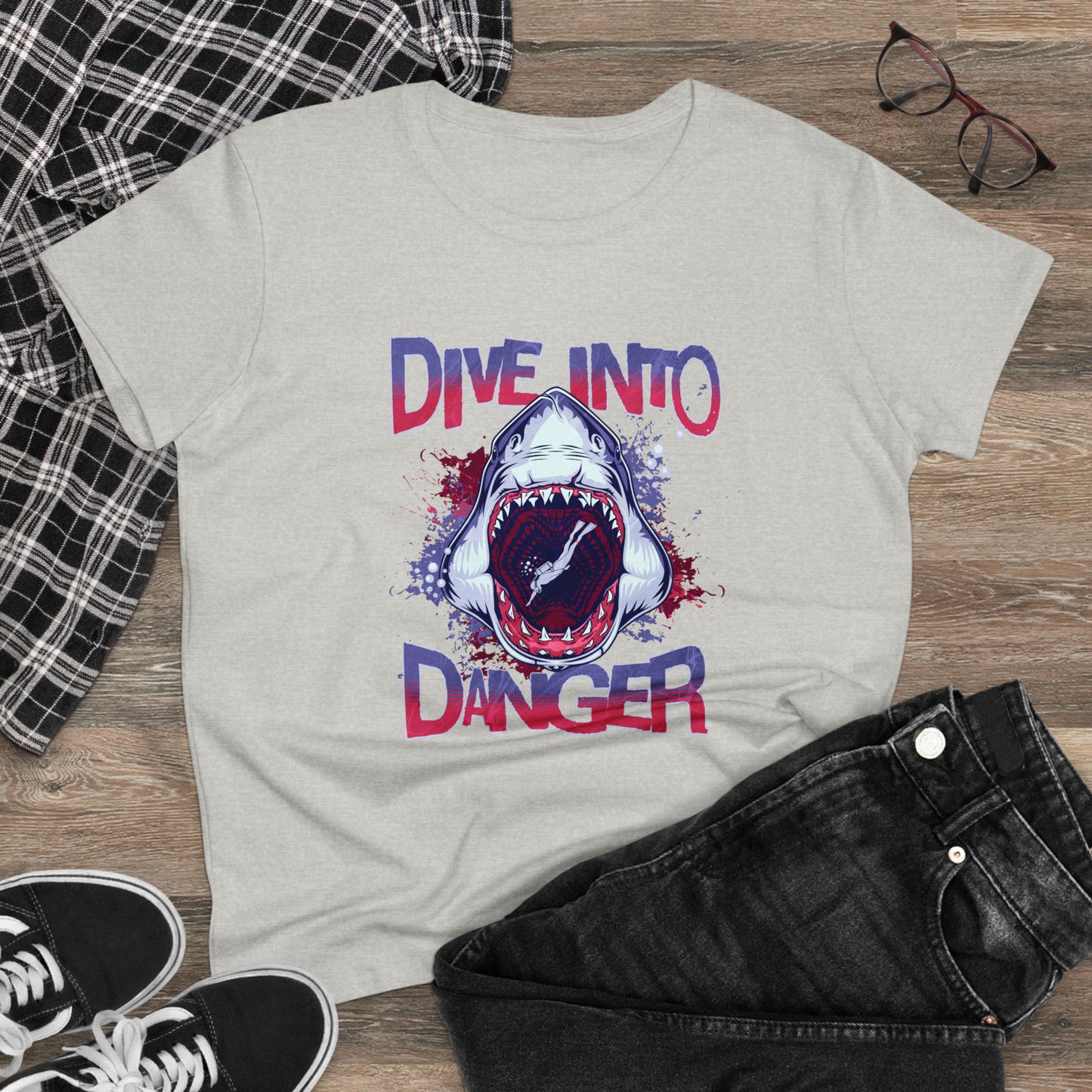 Dive Into Danger, Shark Women's Midweight Cotton Tee