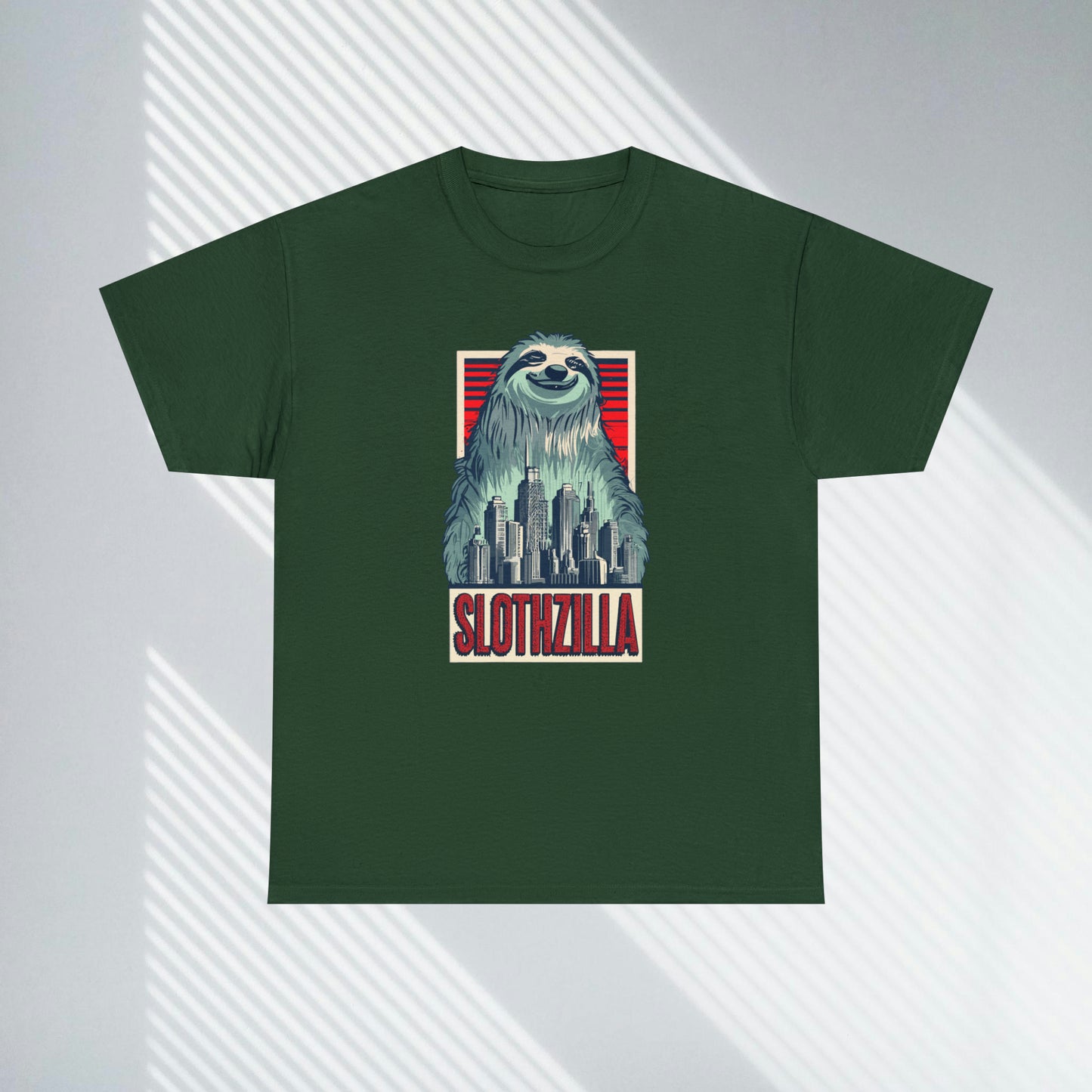 Slothzilla, city destroying sloth, Unisex Heavy Cotton Tee