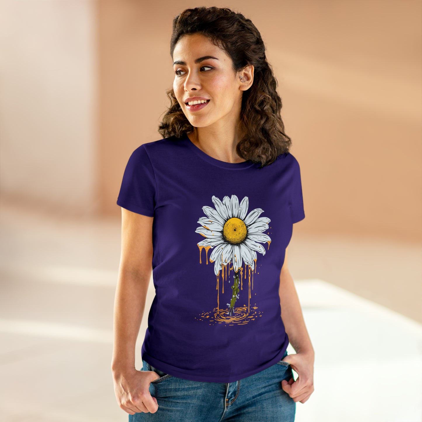 Daisy Painted Whirlpool, Flower, Custom Women's Midweight Cotton Graphic Tee