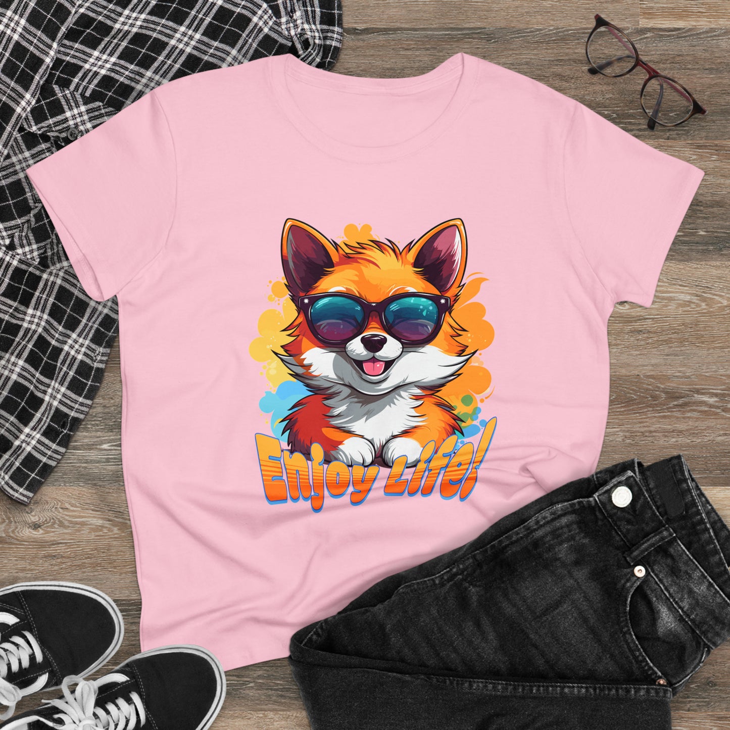Enjoy Life, Happy Fox Women's Midweight Cotton Tee