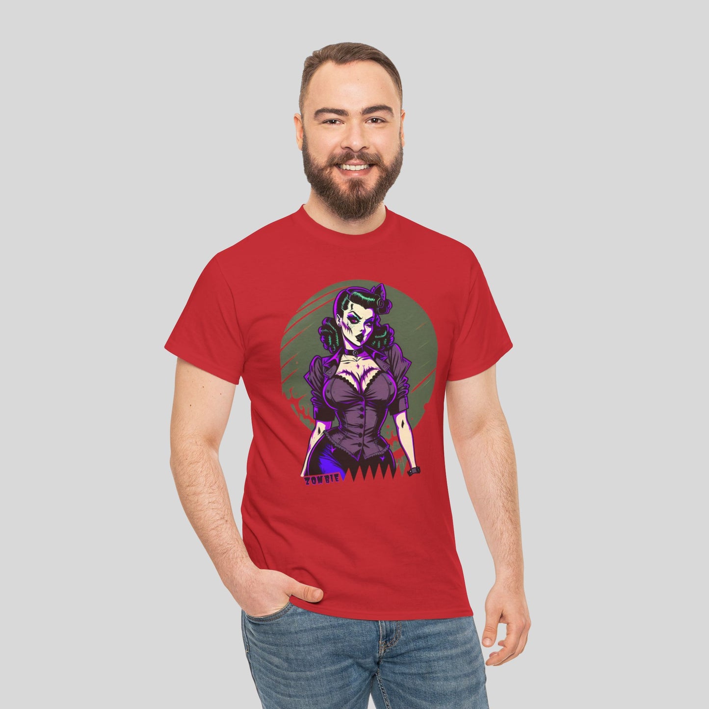 Zombie Pin-up Model, Custom Graphic Unisex Heavy Cotton Tee