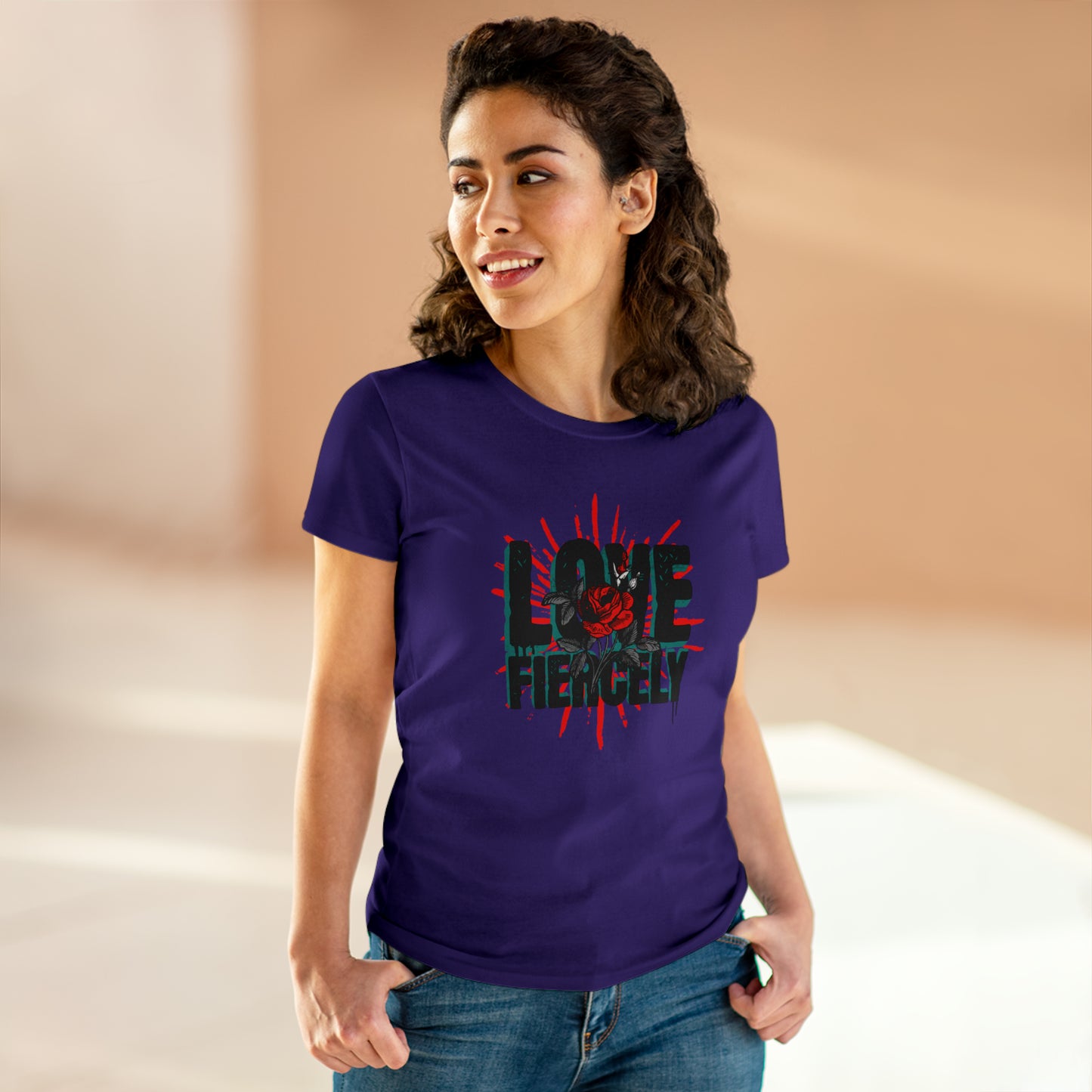 Love Fiercel, Reds Rose, Women's Midweight Cotton Tee