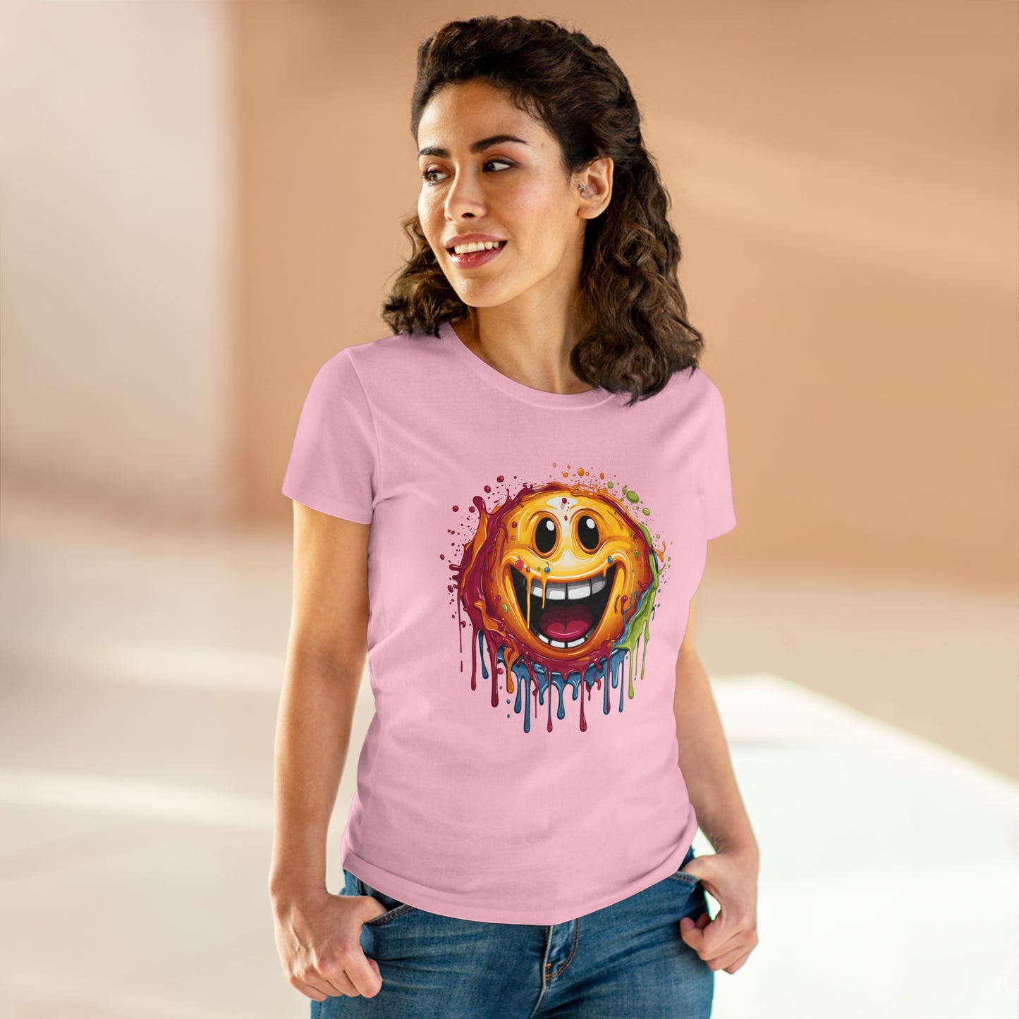 Paint Splatter Smiley Face Women's Midweight Cotton Tee