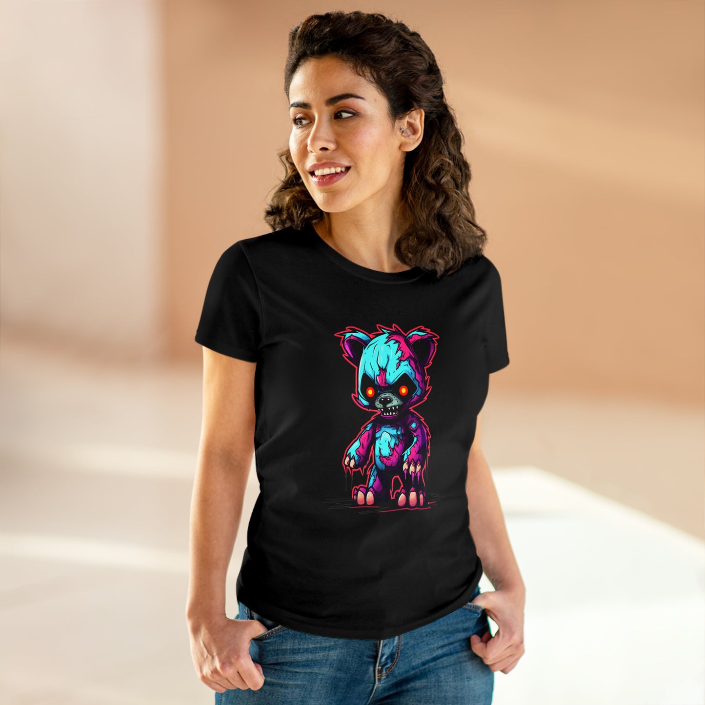 Zombie Teddy Bear, Custom Women's Midweight Cotton Tee