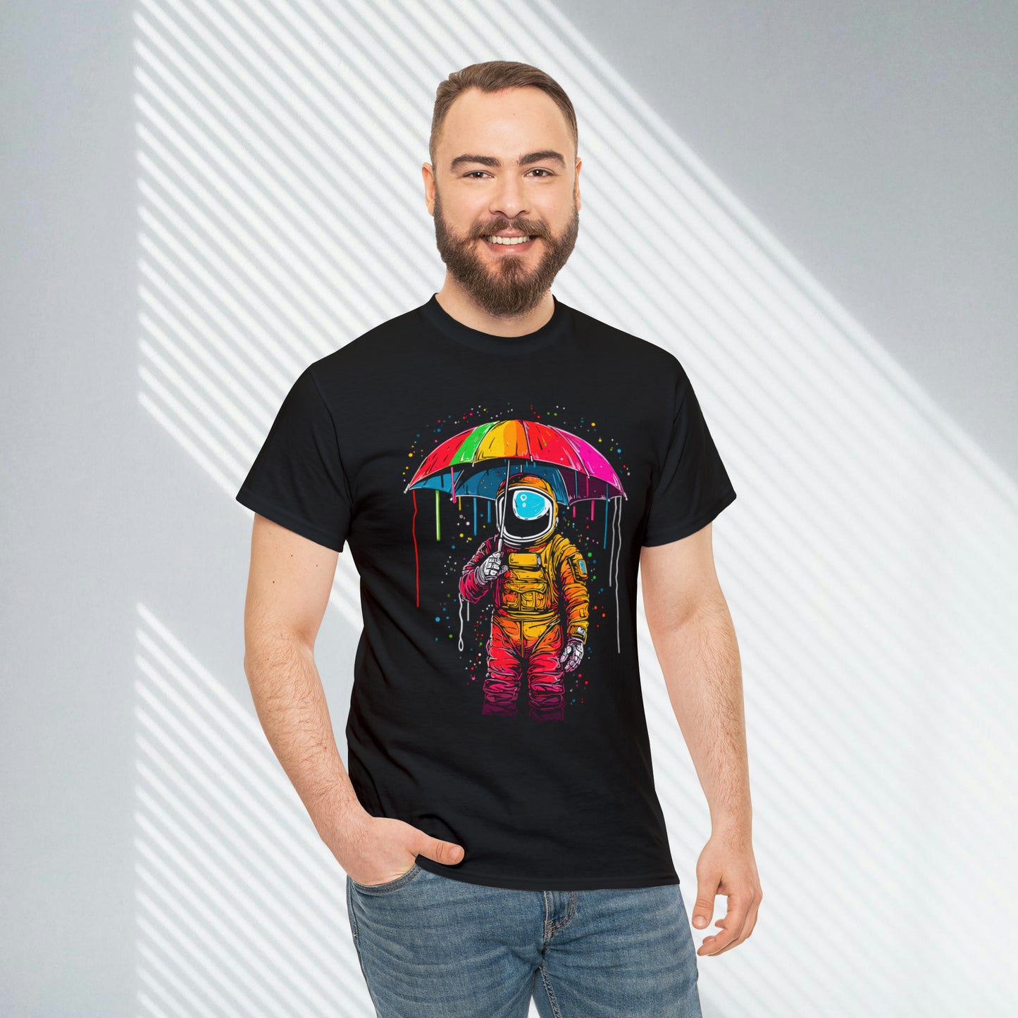 Celestial Rain, Astronaut in the Rain, Unisex Heavy Cotton Tee