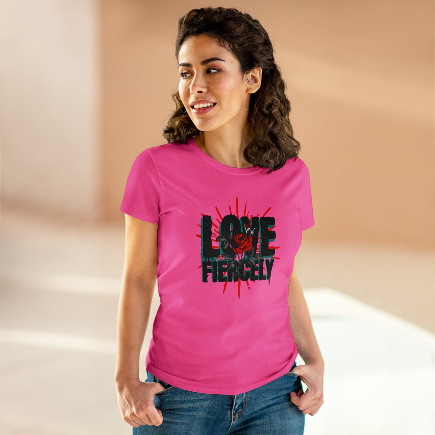 Love Fiercel, Reds Rose, Women's Midweight Cotton Tee