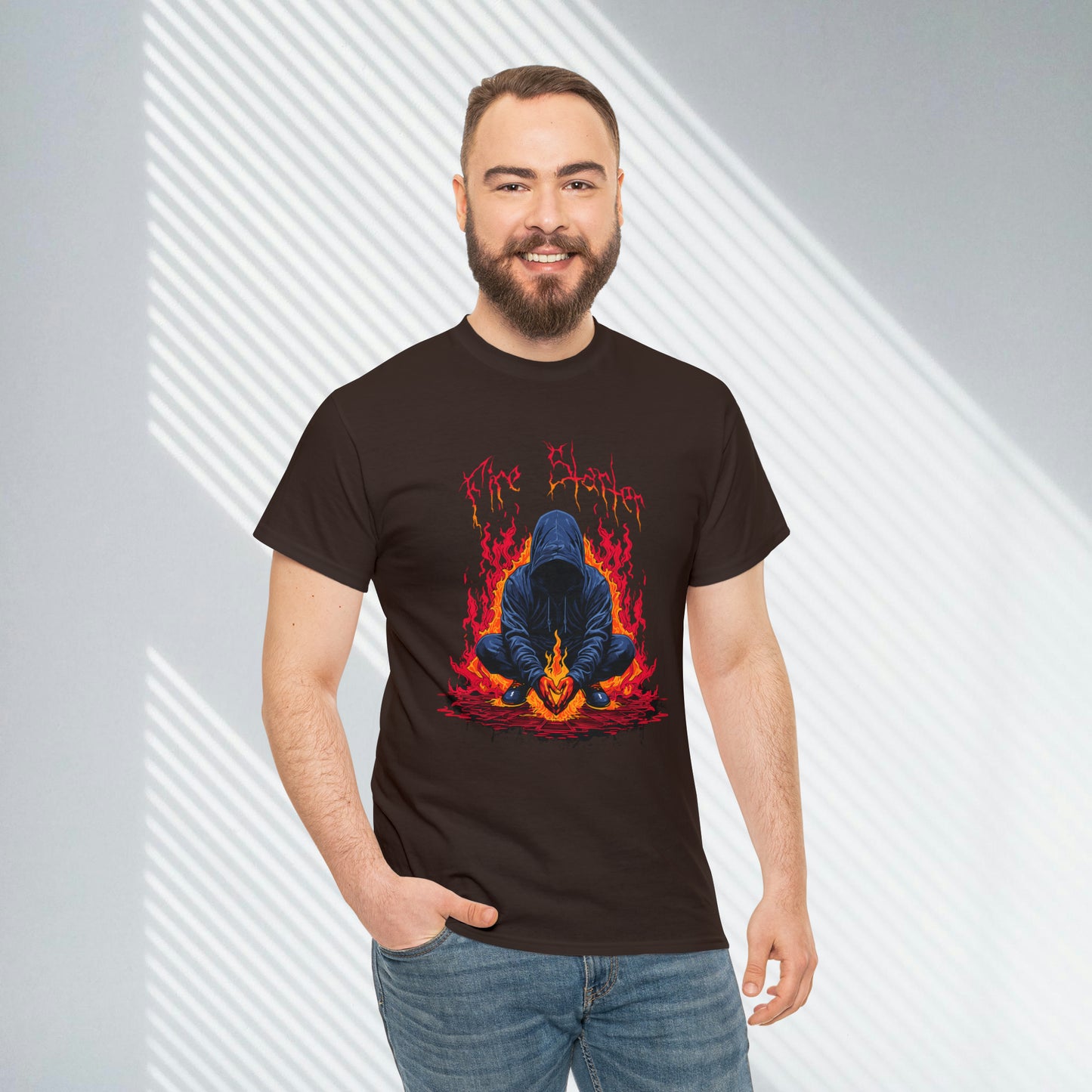Fire Starter, Hooded man with superpowers, Unisex Heavy Cotton Tee