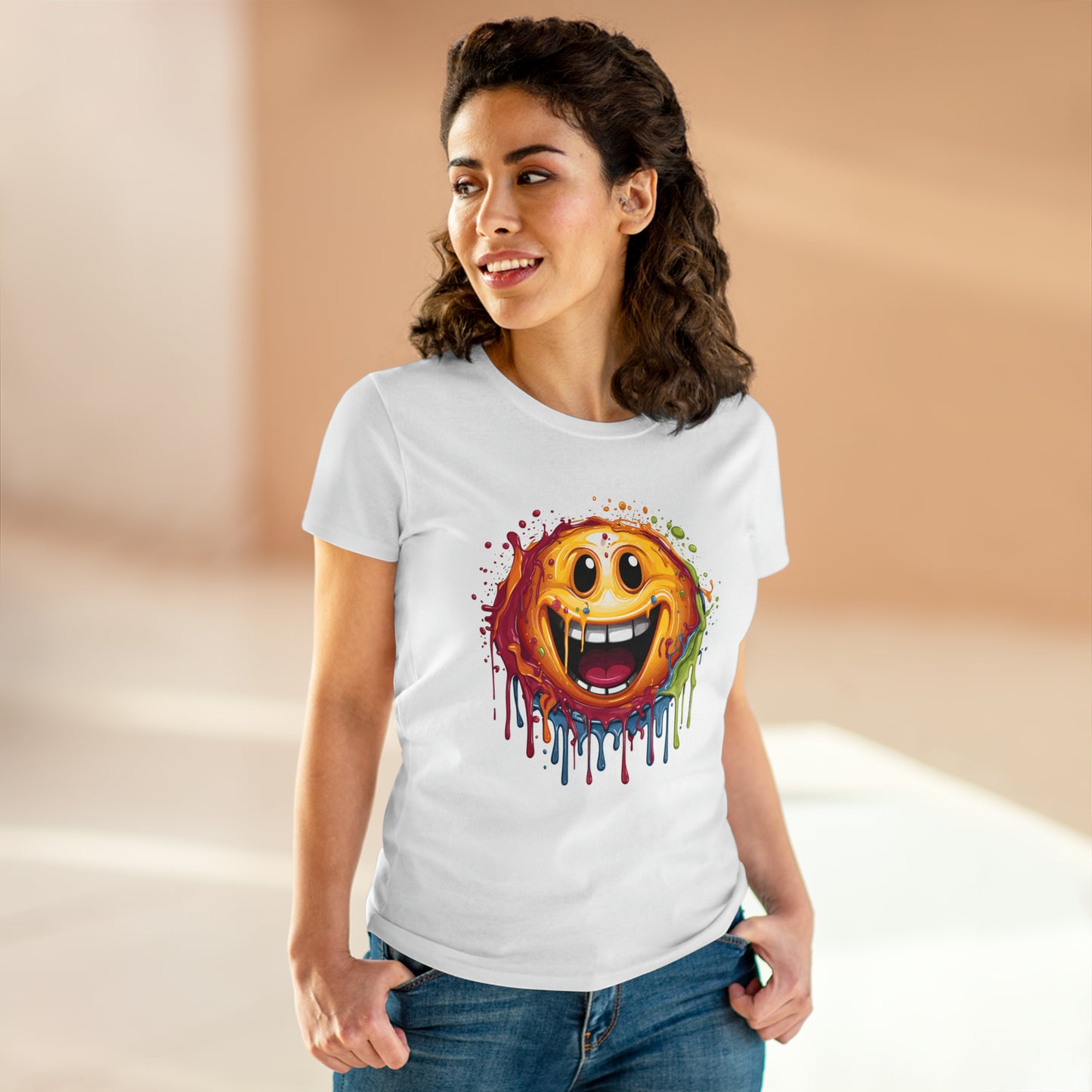 Paint Splatter Smiley Face Women's Midweight Cotton Tee