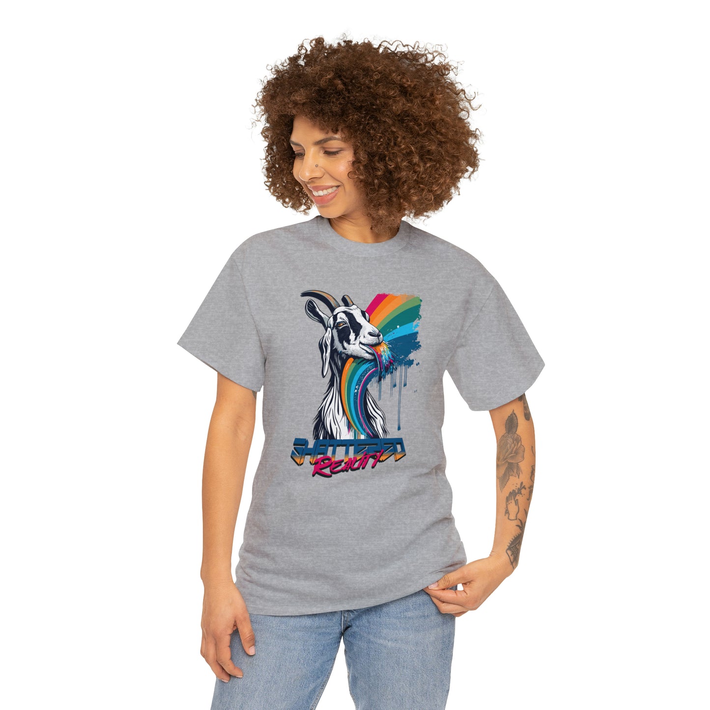 Shattered Reality, Rainbow Goat, Unisex Heavy Cotton Tee