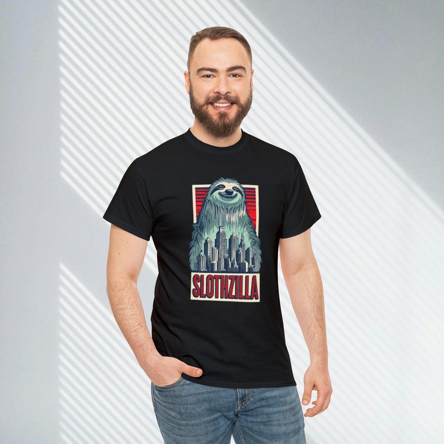 Slothzilla, city destroying sloth, Unisex Heavy Cotton Tee