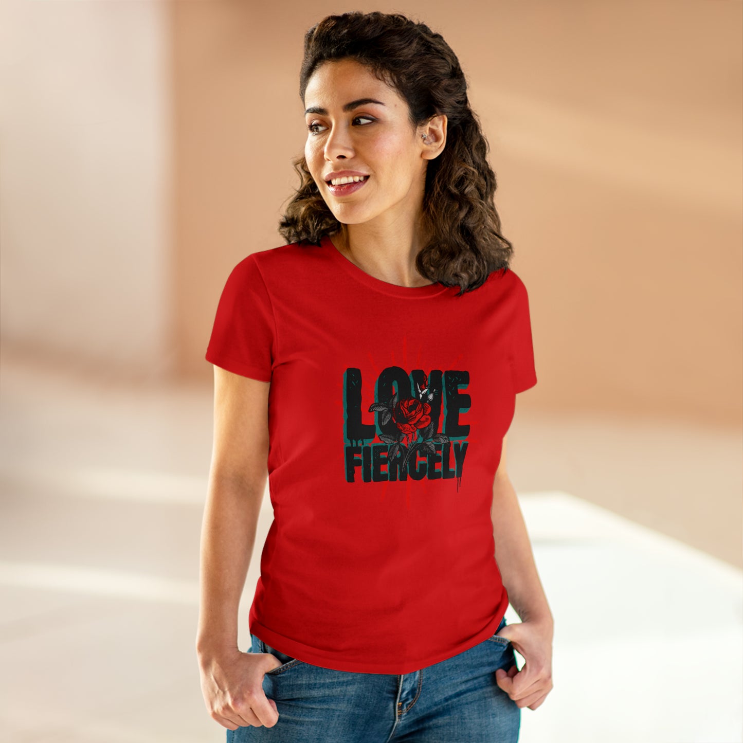 Love Fiercel, Reds Rose, Women's Midweight Cotton Tee