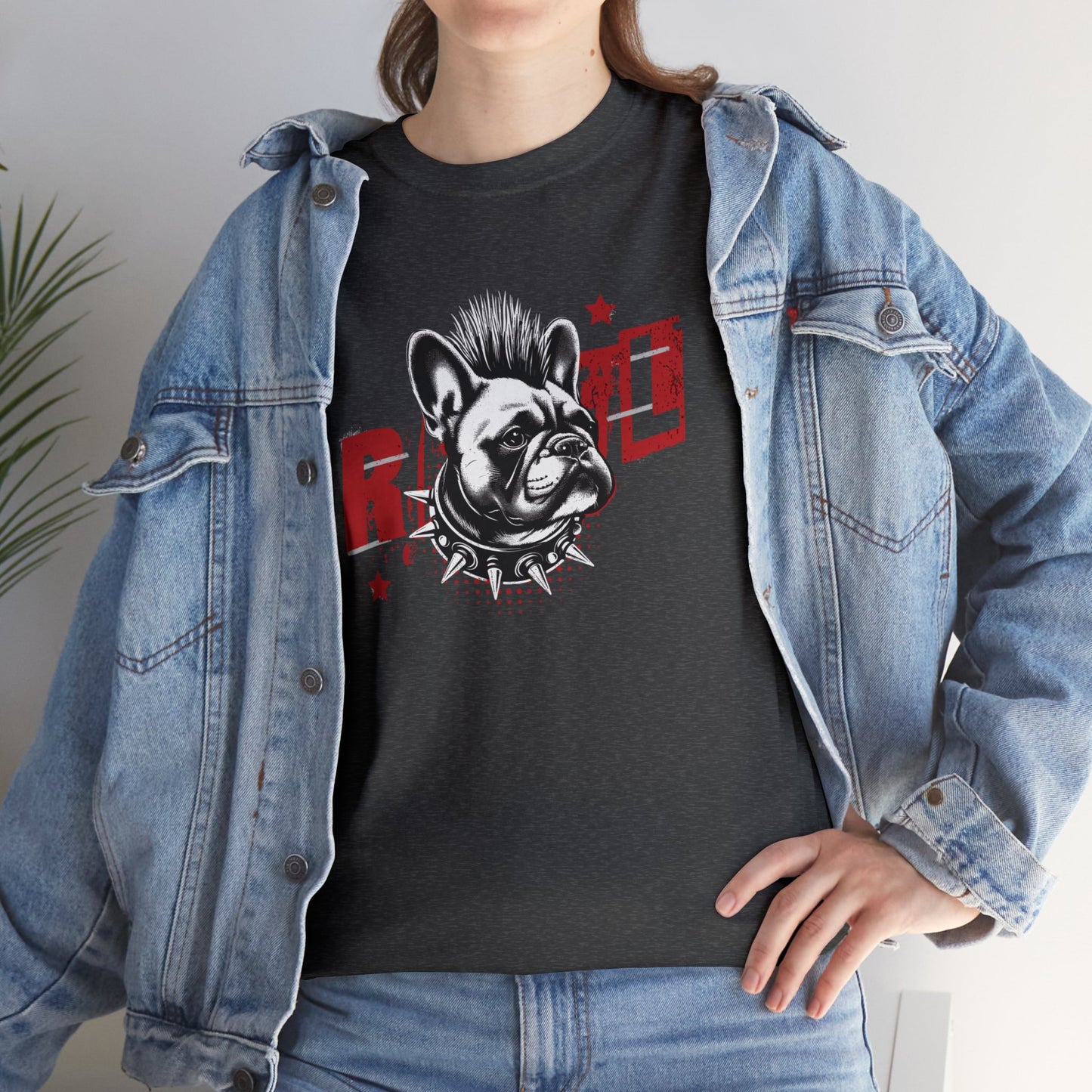 REBEL, Punk French Bulldog, Unisex Heavy Cotton Tee