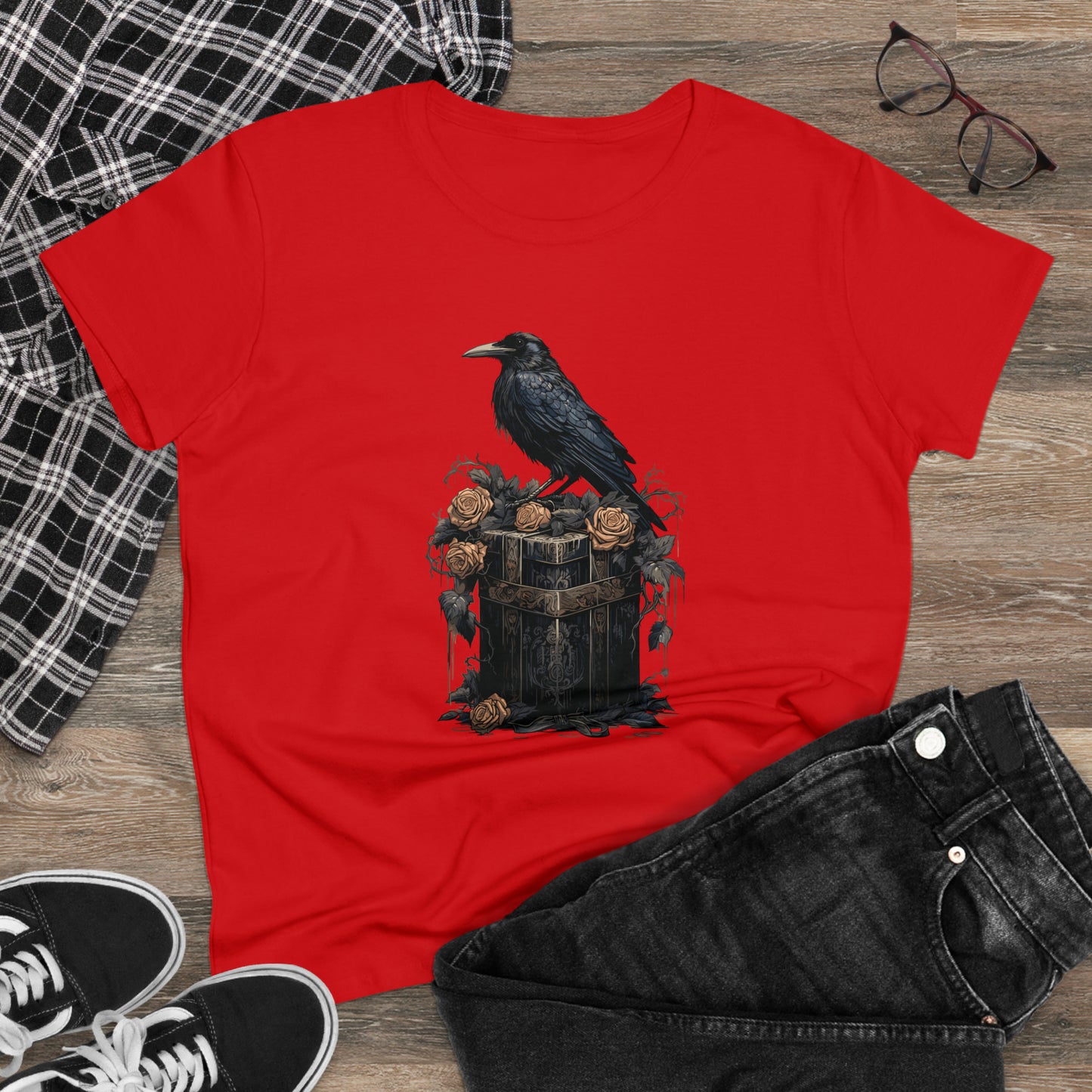 Victorian Bandbox Crow, Women's Midweight Cotton Tee