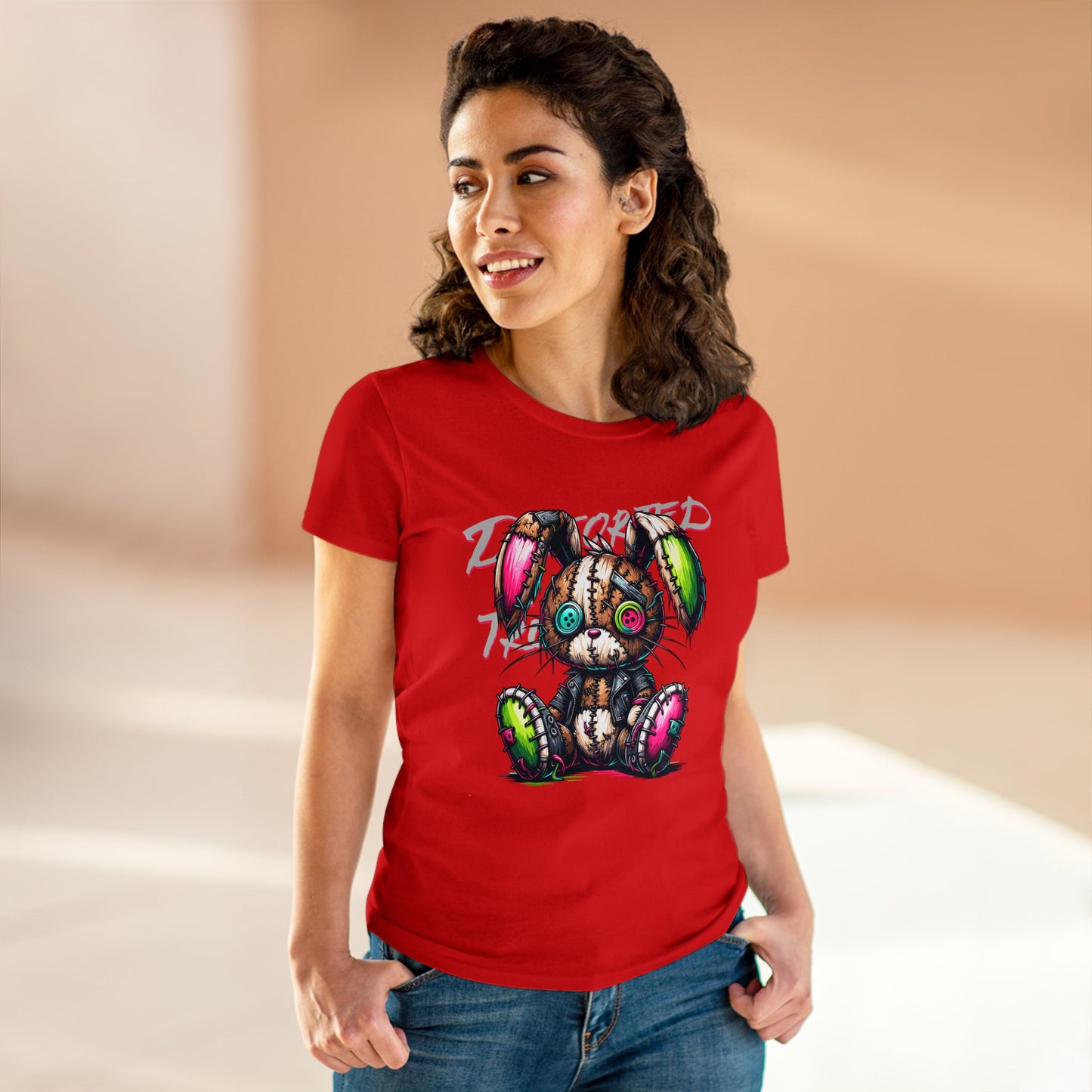 Distorted Truth, Ragdoll Bunny, Women's Midweight Cotton Tee
