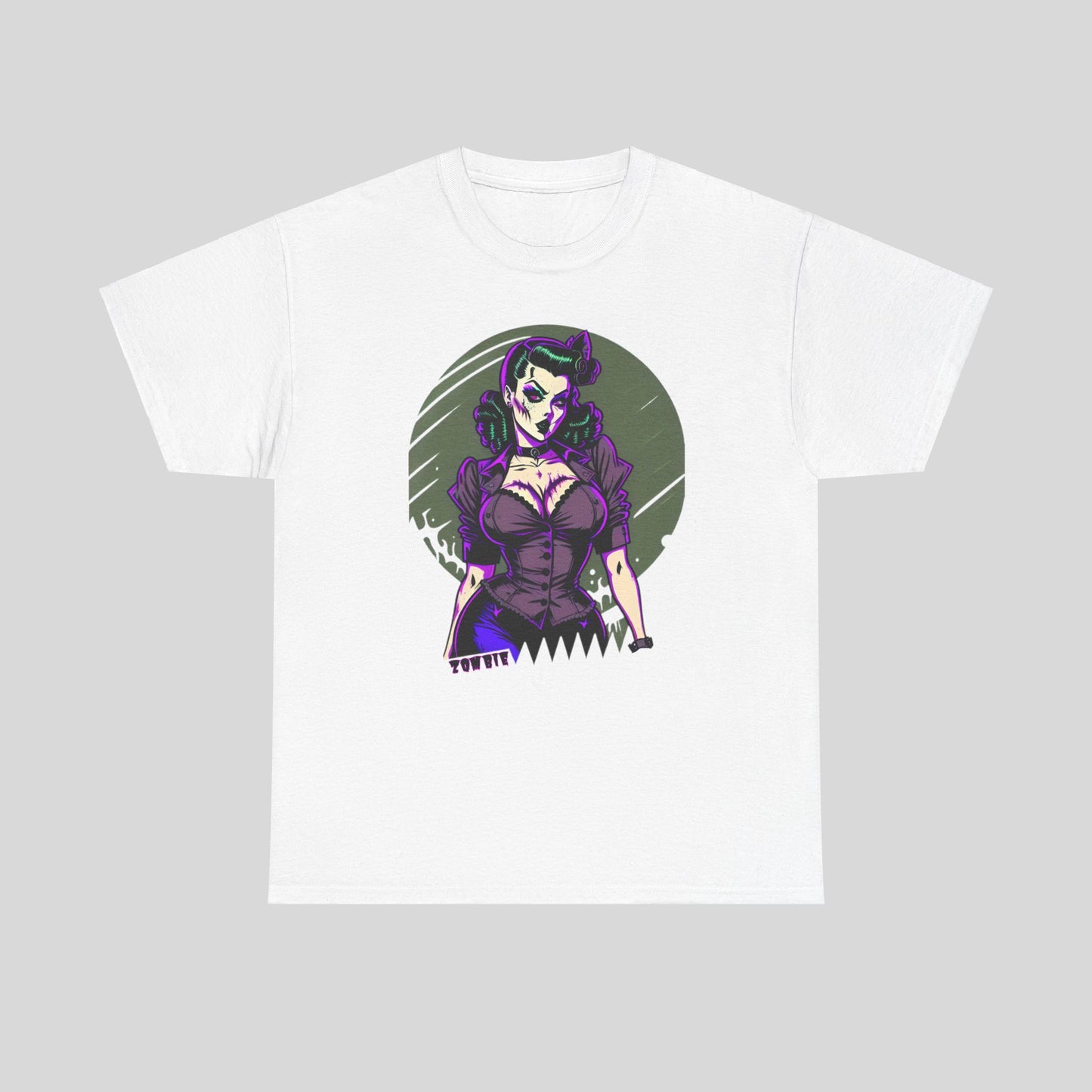 Zombie Pin-up Model, Custom Graphic Unisex Heavy Cotton Tee