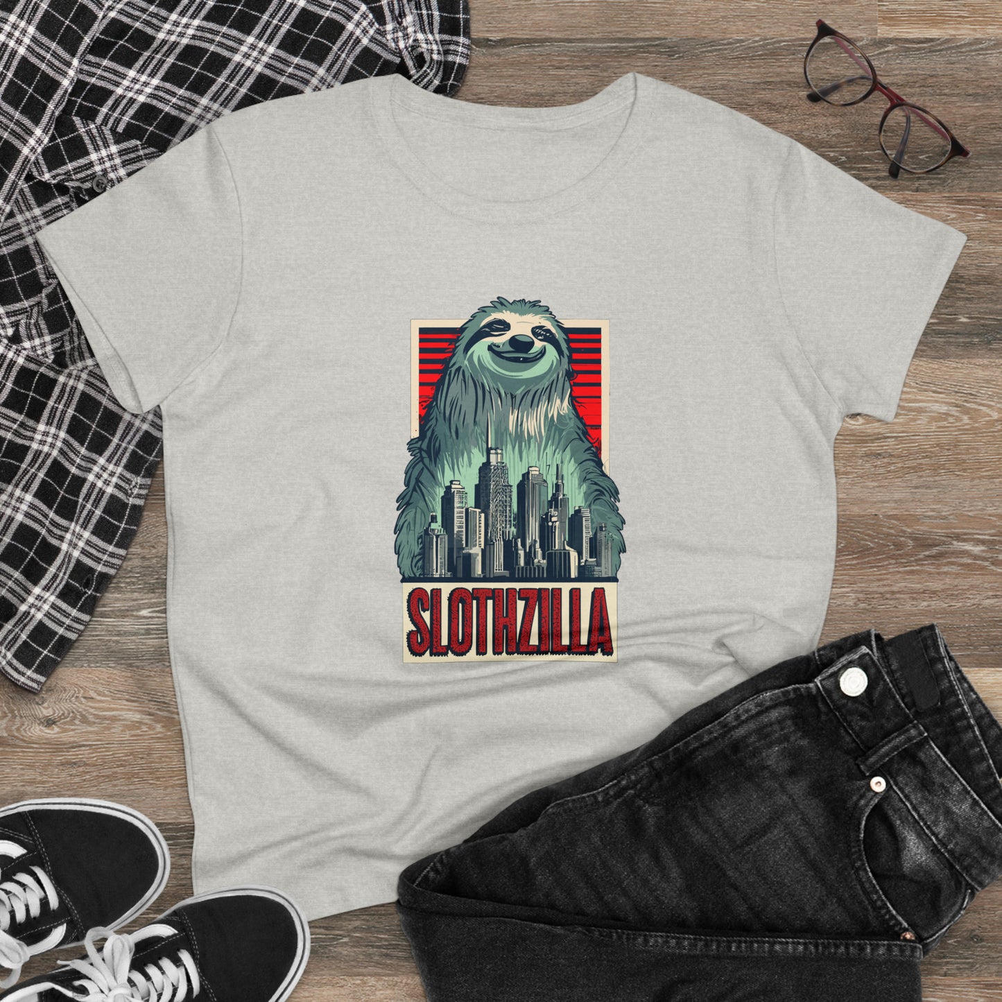 SlothZilla, City Destroying Sloth, Women's Midweight Cotton Tee