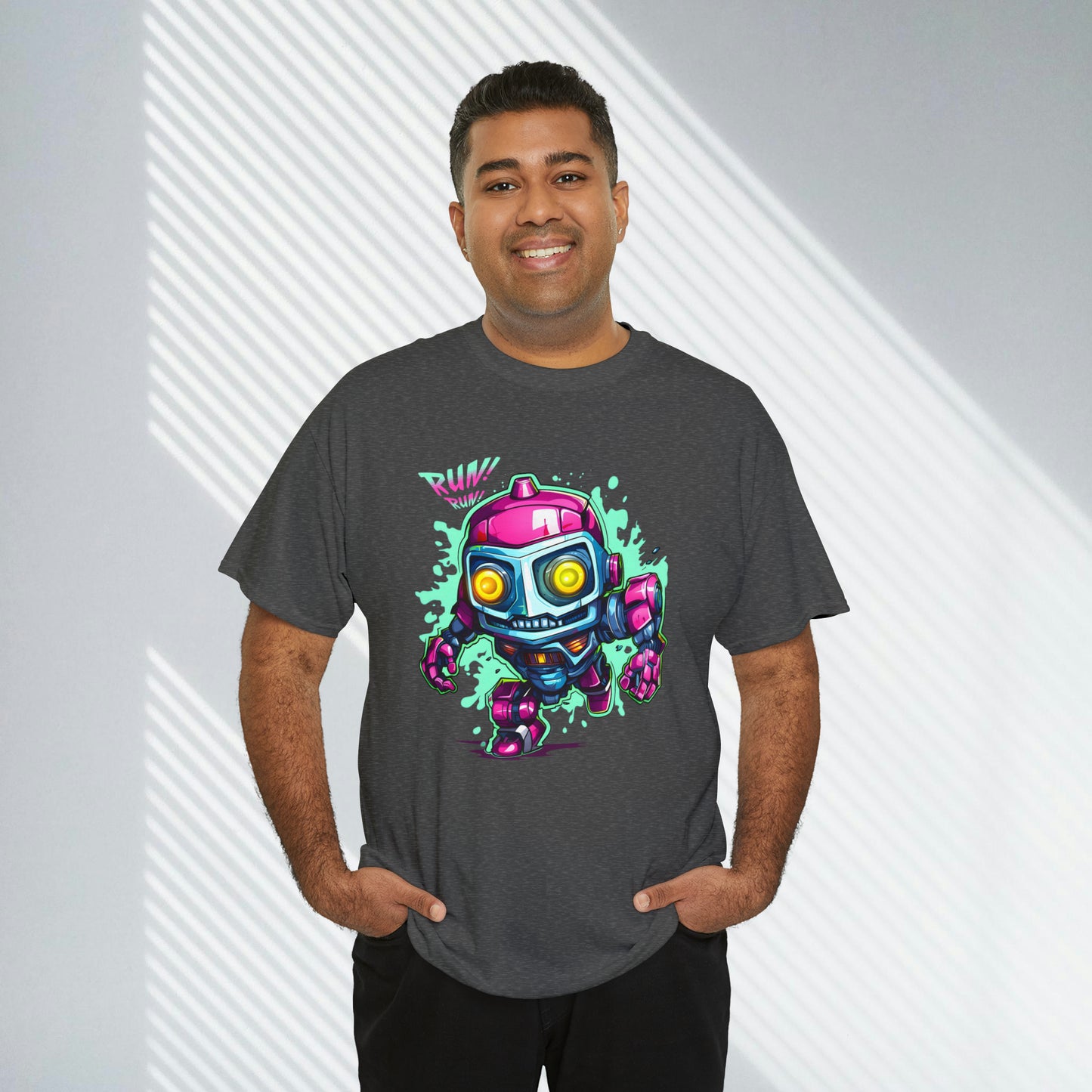 Robot, Run Run, Custom Unisex Heavy Cotton Tee