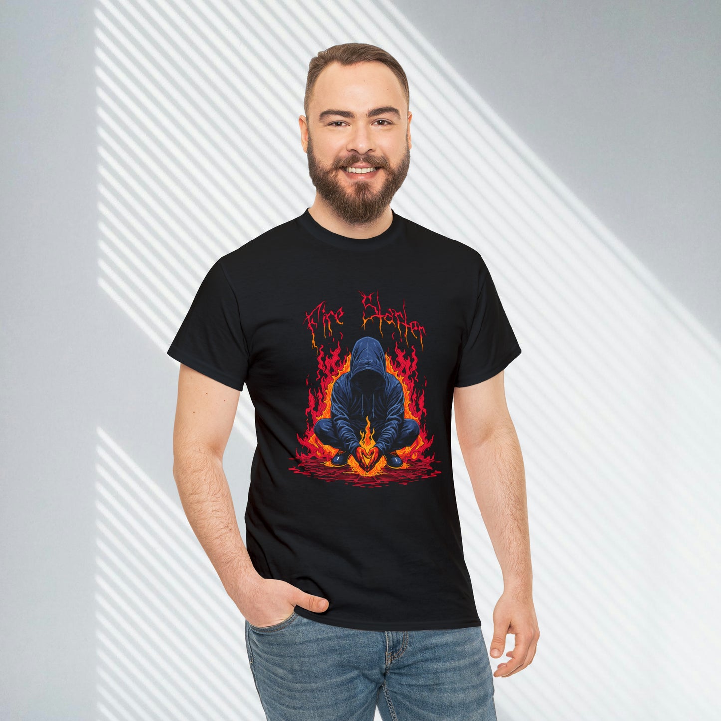 Fire Starter, Hooded man with superpowers, Unisex Heavy Cotton Tee