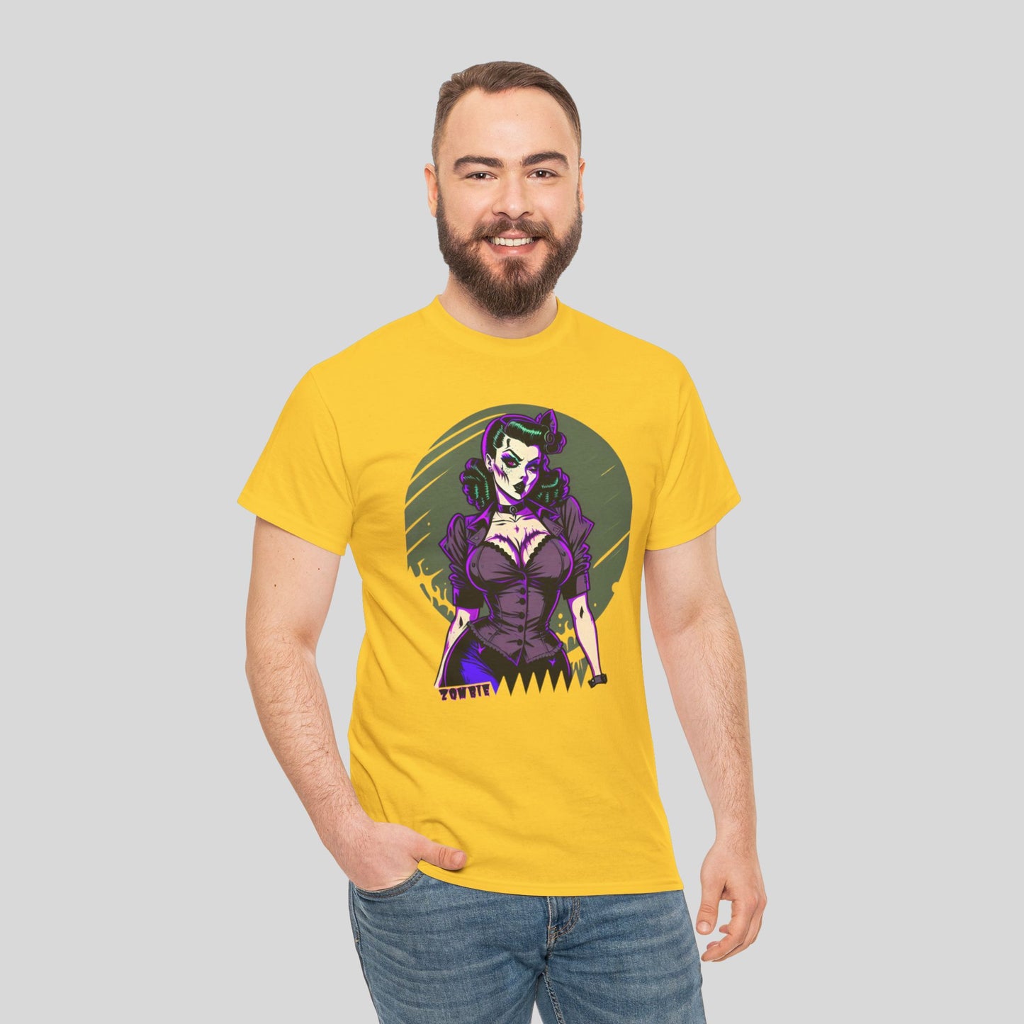 Zombie Pin-up Model, Custom Graphic Unisex Heavy Cotton Tee