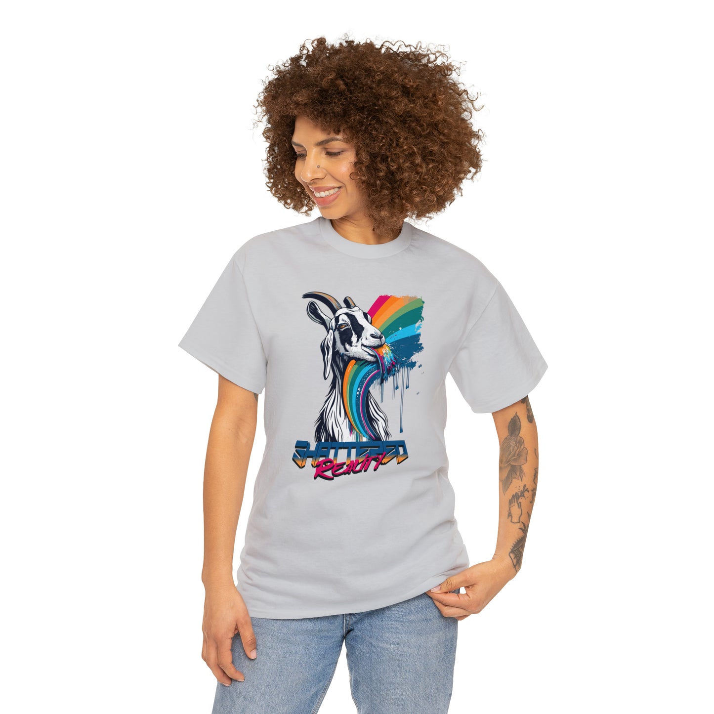 Shattered Reality, Rainbow Goat, Unisex Heavy Cotton Tee