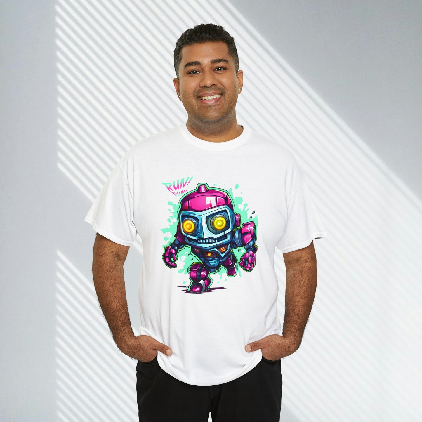 Robot, Run Run, Custom Unisex Heavy Cotton Tee