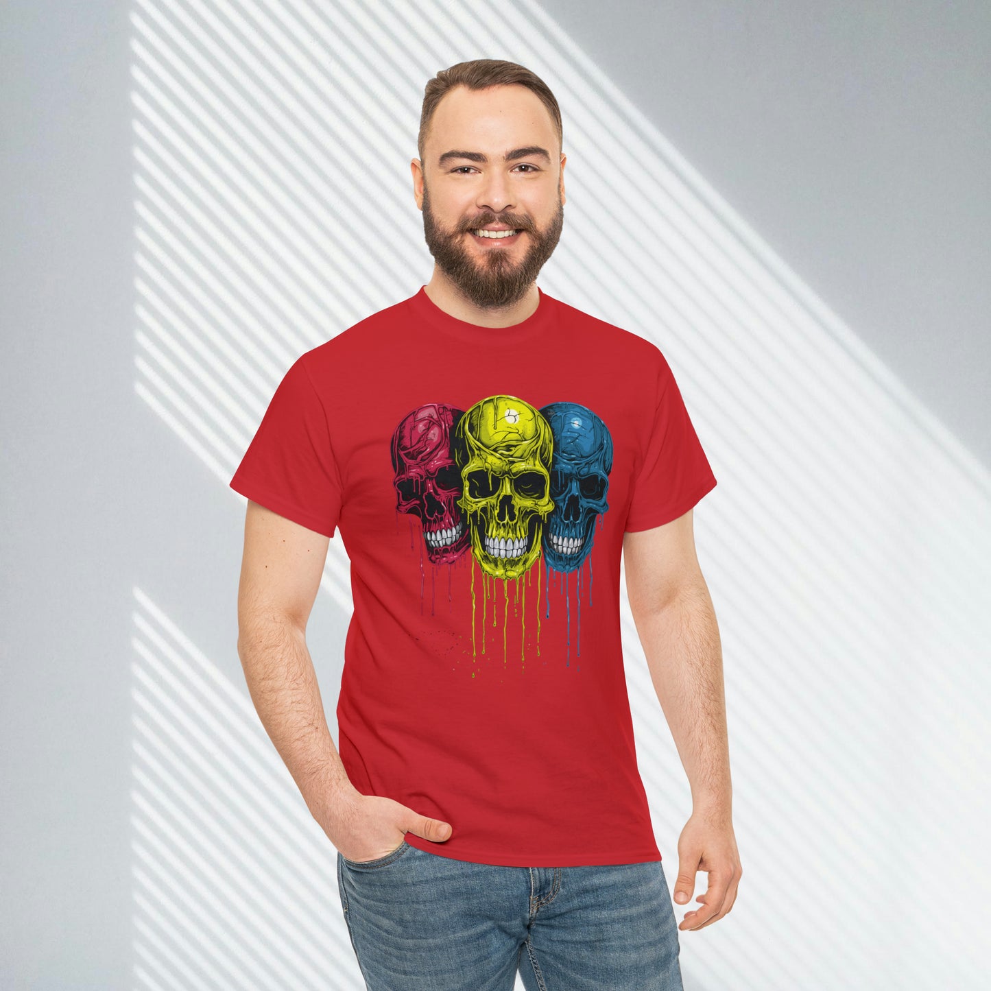 Vivid Decay, Skulls Dripping Paint, Custom Unisex Heavy Cotton Graphic Tee