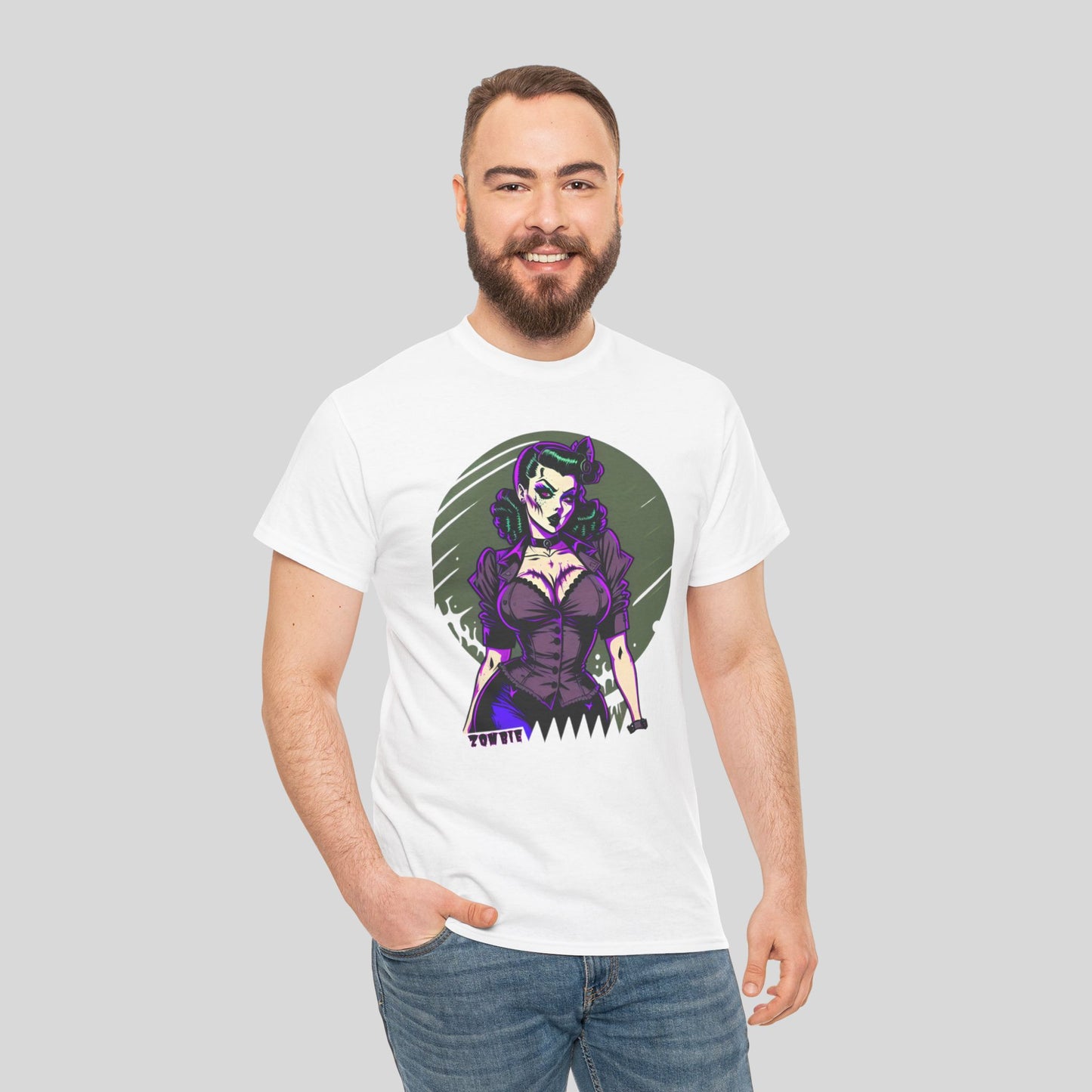 Zombie Pin-up Model, Custom Graphic Unisex Heavy Cotton Tee