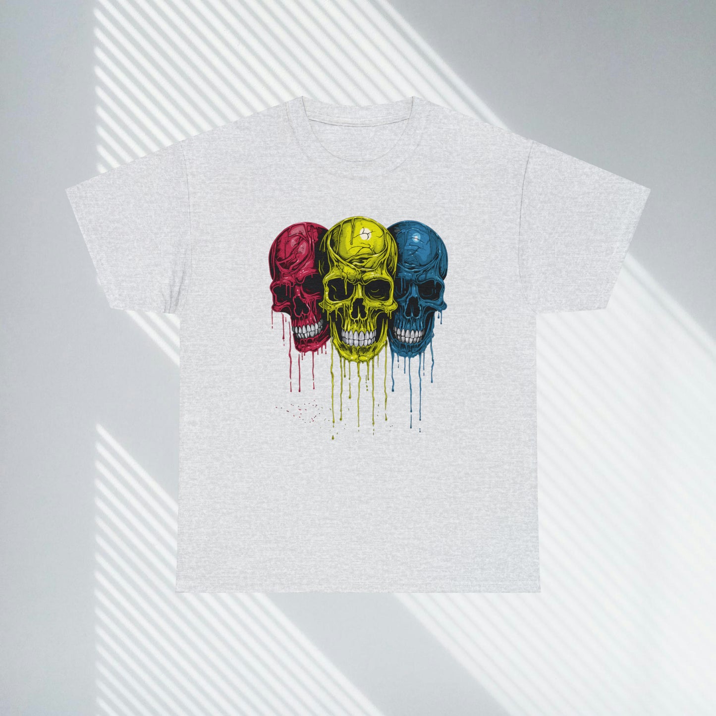 Vivid Decay, Skulls Dripping Paint, Custom Unisex Heavy Cotton Graphic Tee