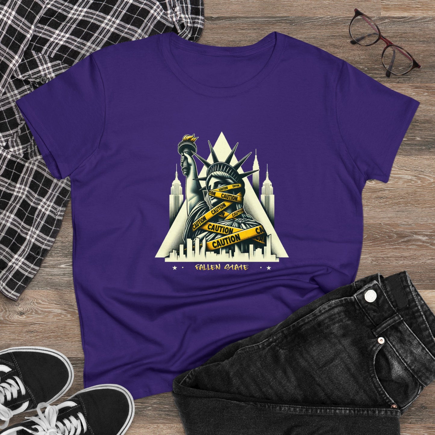 Fallen State, NYC, Statue of Liberty, Women's Midweight Cotton Tee