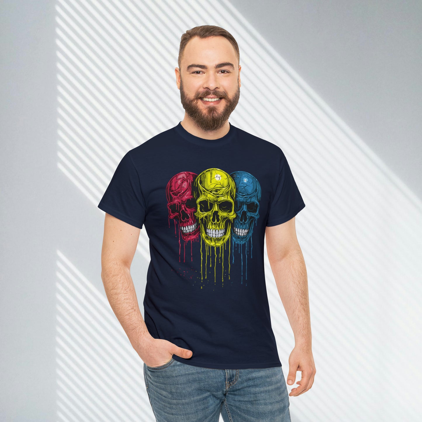 Vivid Decay, Skulls Dripping Paint, Custom Unisex Heavy Cotton Graphic Tee