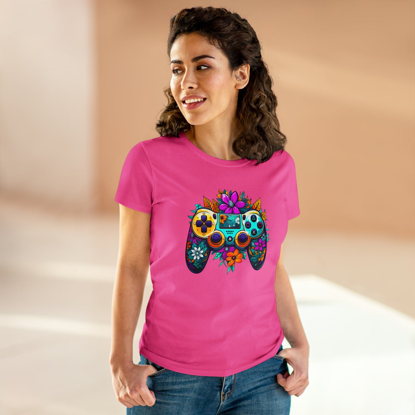 Flower Video game Controller Women's Midweight Cotton Tee