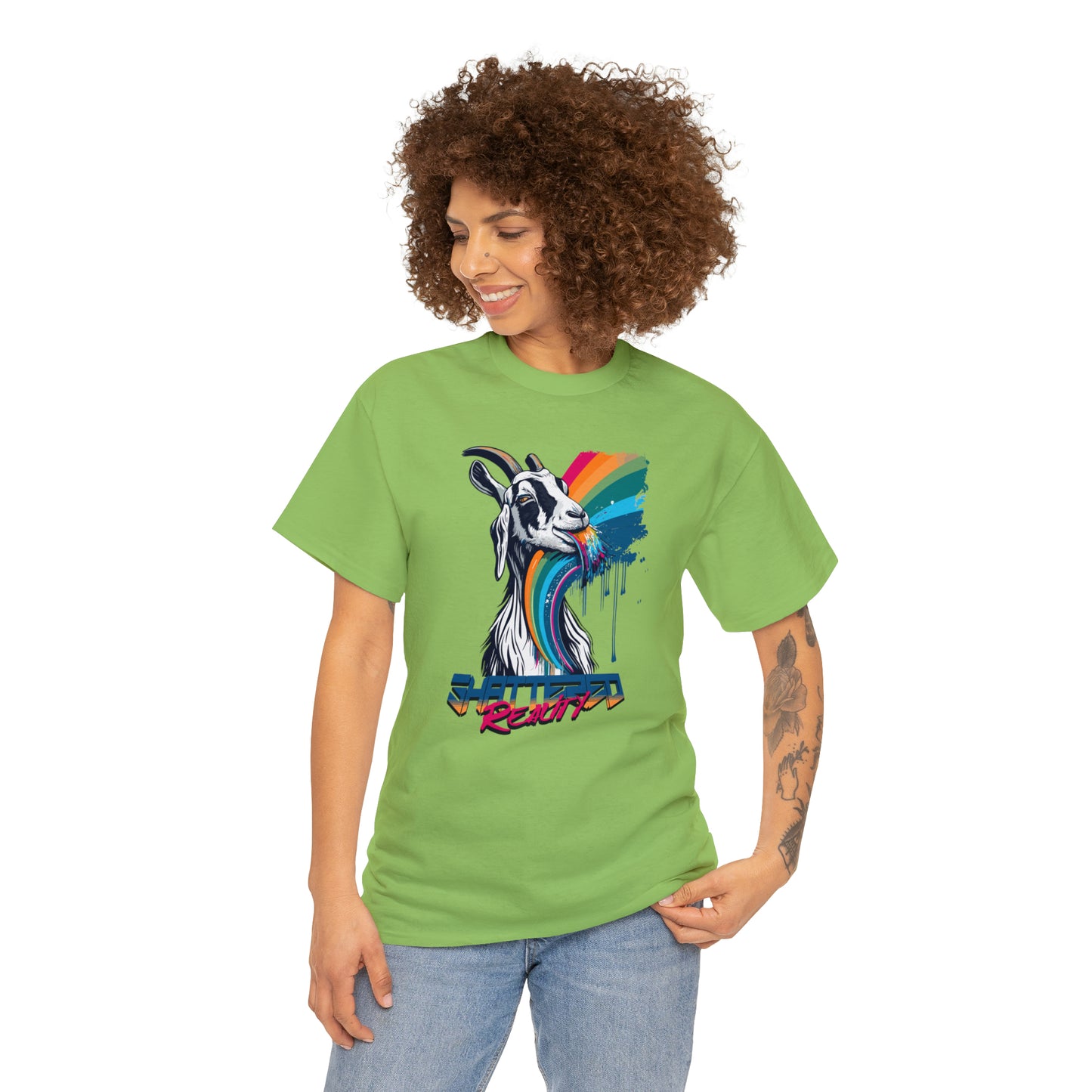 Shattered Reality, Rainbow Goat, Unisex Heavy Cotton Tee