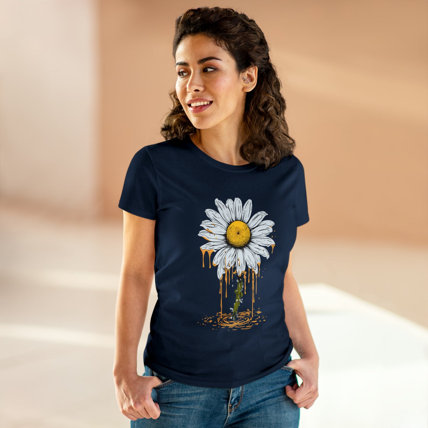 Daisy Painted Whirlpool, Flower, Custom Women's Midweight Cotton Graphic Tee