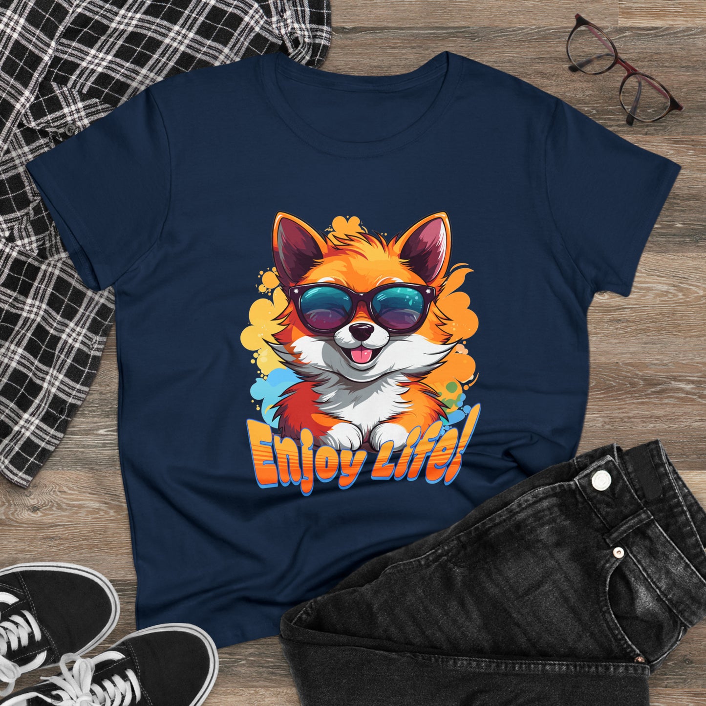 Enjoy Life, Happy Fox Women's Midweight Cotton Tee