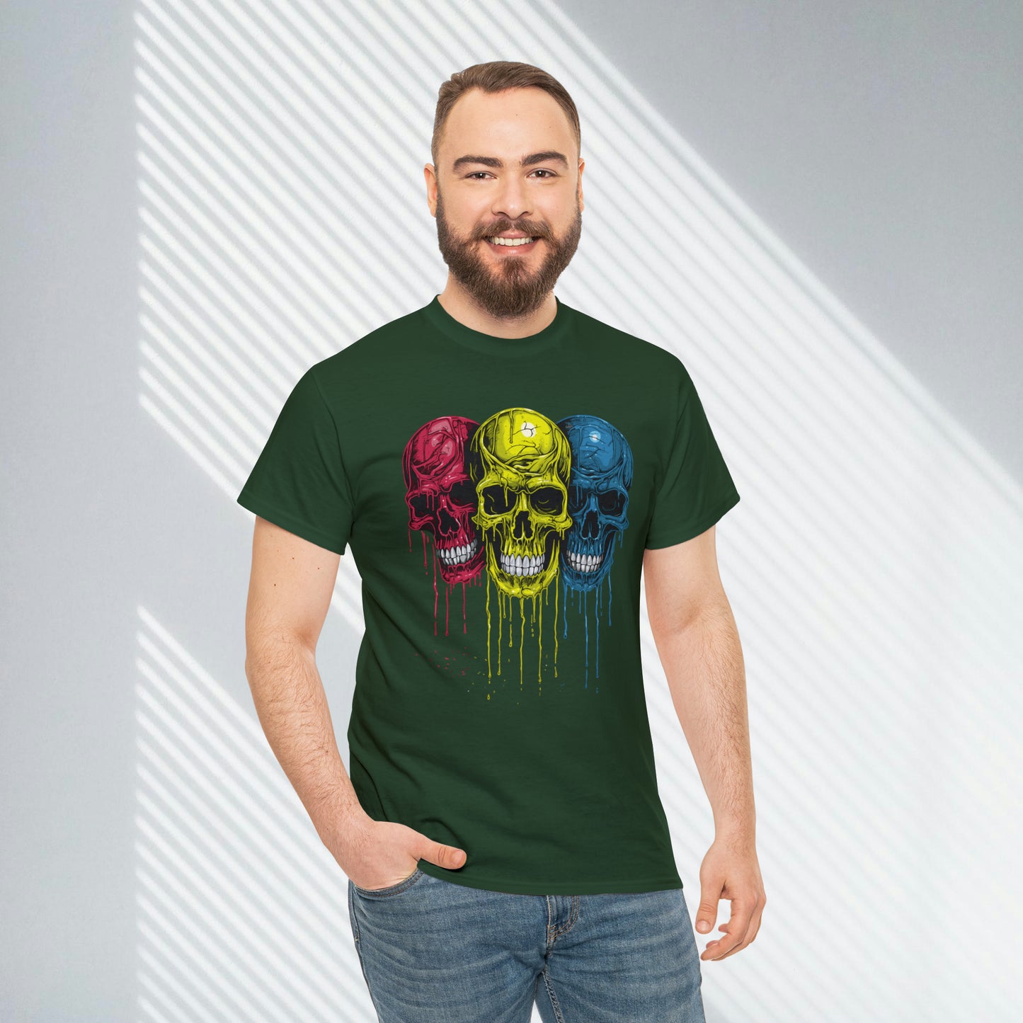 Vivid Decay, Skulls Dripping Paint, Custom Unisex Heavy Cotton Graphic Tee