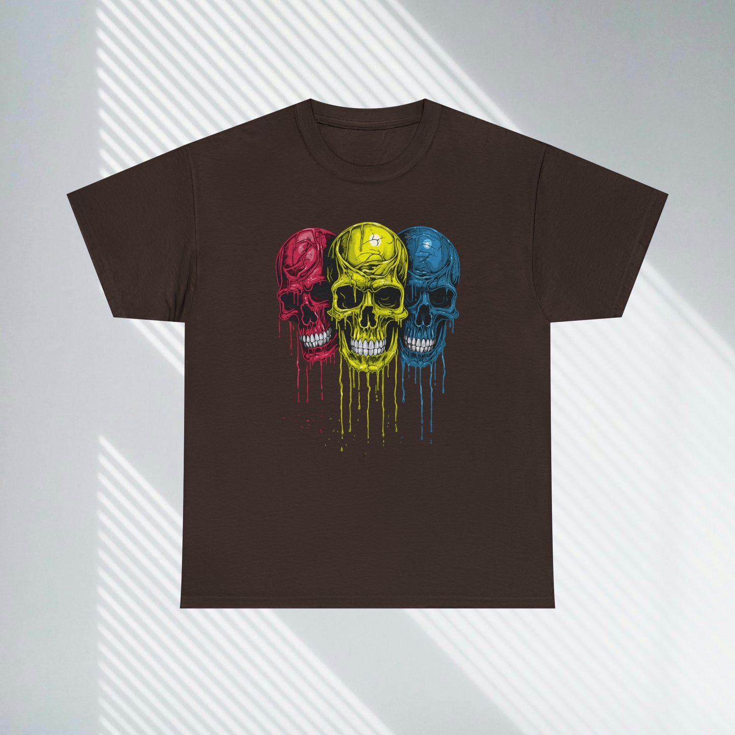 Vivid Decay, Skulls Dripping Paint, Custom Unisex Heavy Cotton Graphic Tee